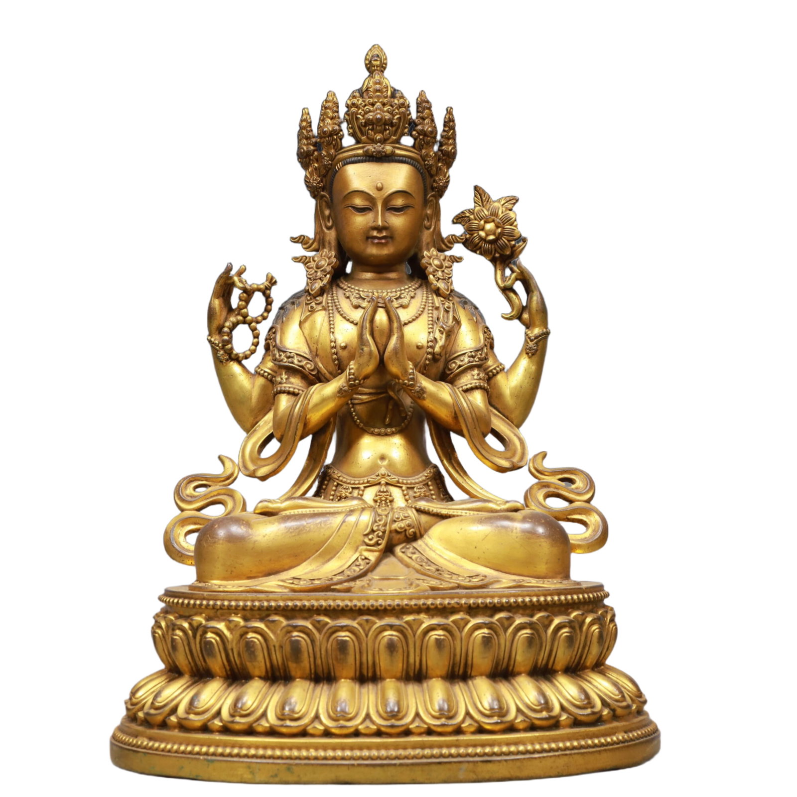 A Solemn Gilt Bronze Statue of Tara: A Solemn Gilt Bronze Statue of Tara,Qing Dynasty, China, Qianlong Mark,Size:32x22x17.7in,Weight:10150g