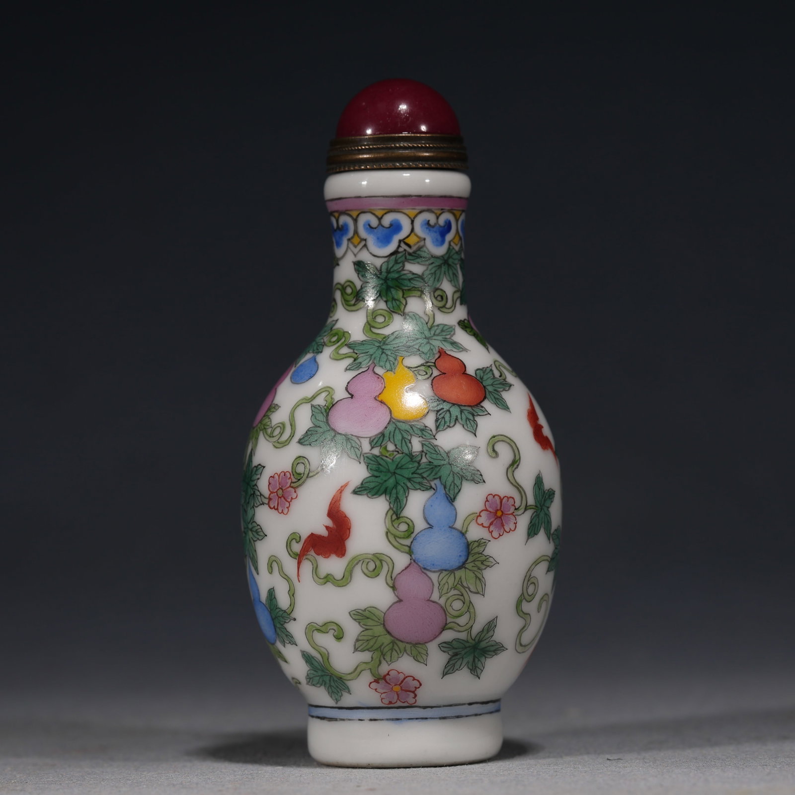 An Exquisite Famille-Rose Bamboo Sparrow Peony Pattern Snuff Bottle (1 of 5)