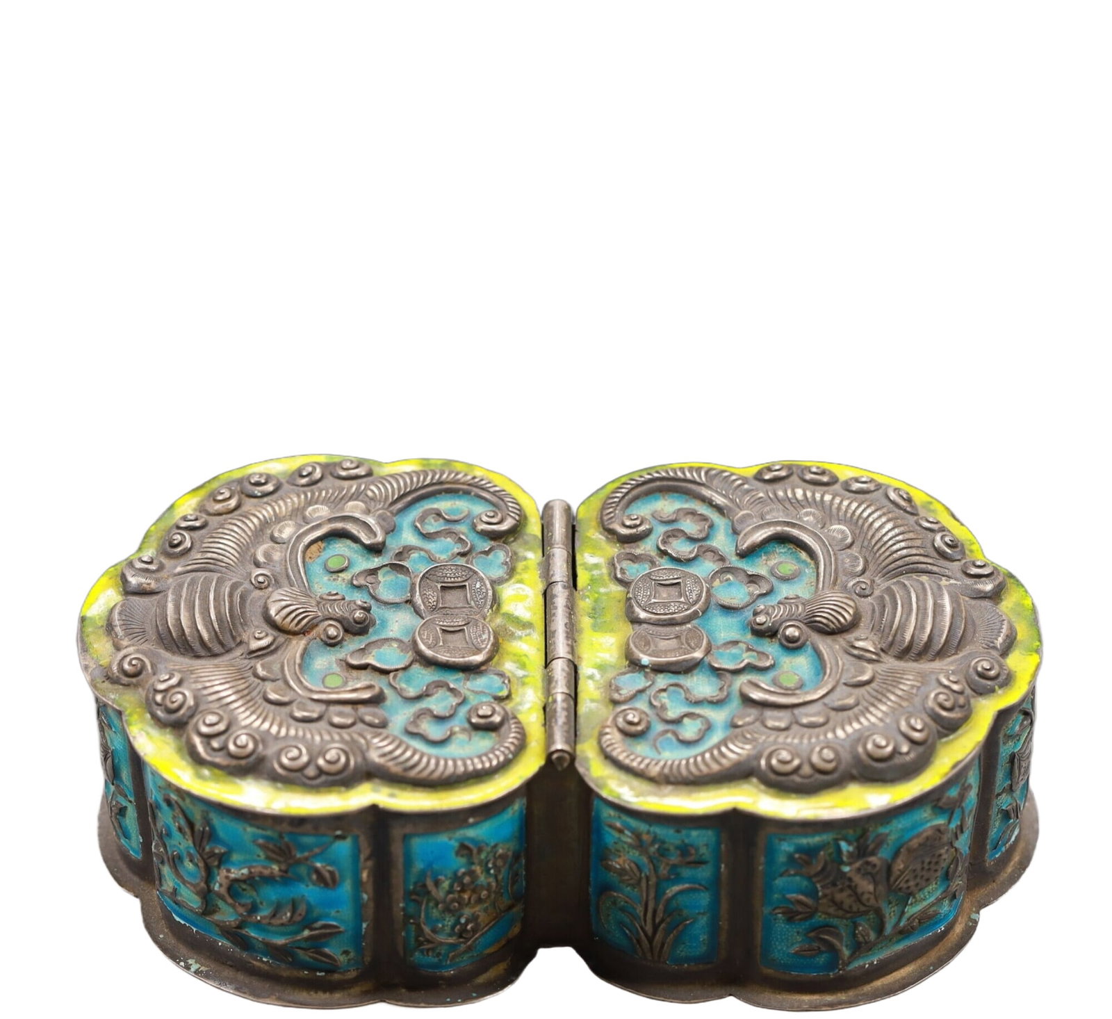 A Superb Silver Blueing 'Flower& Bat' Box (1 of 8)
