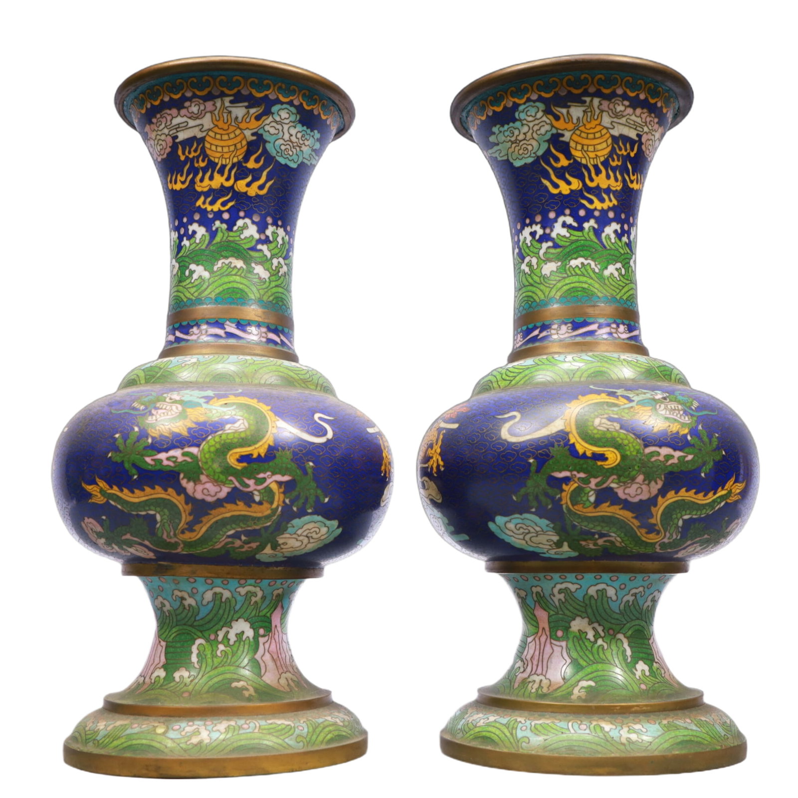 A Pair of Exquisite Cloisonne Auspicious Cloud and Dragon Pattern Vases (1 of 13)