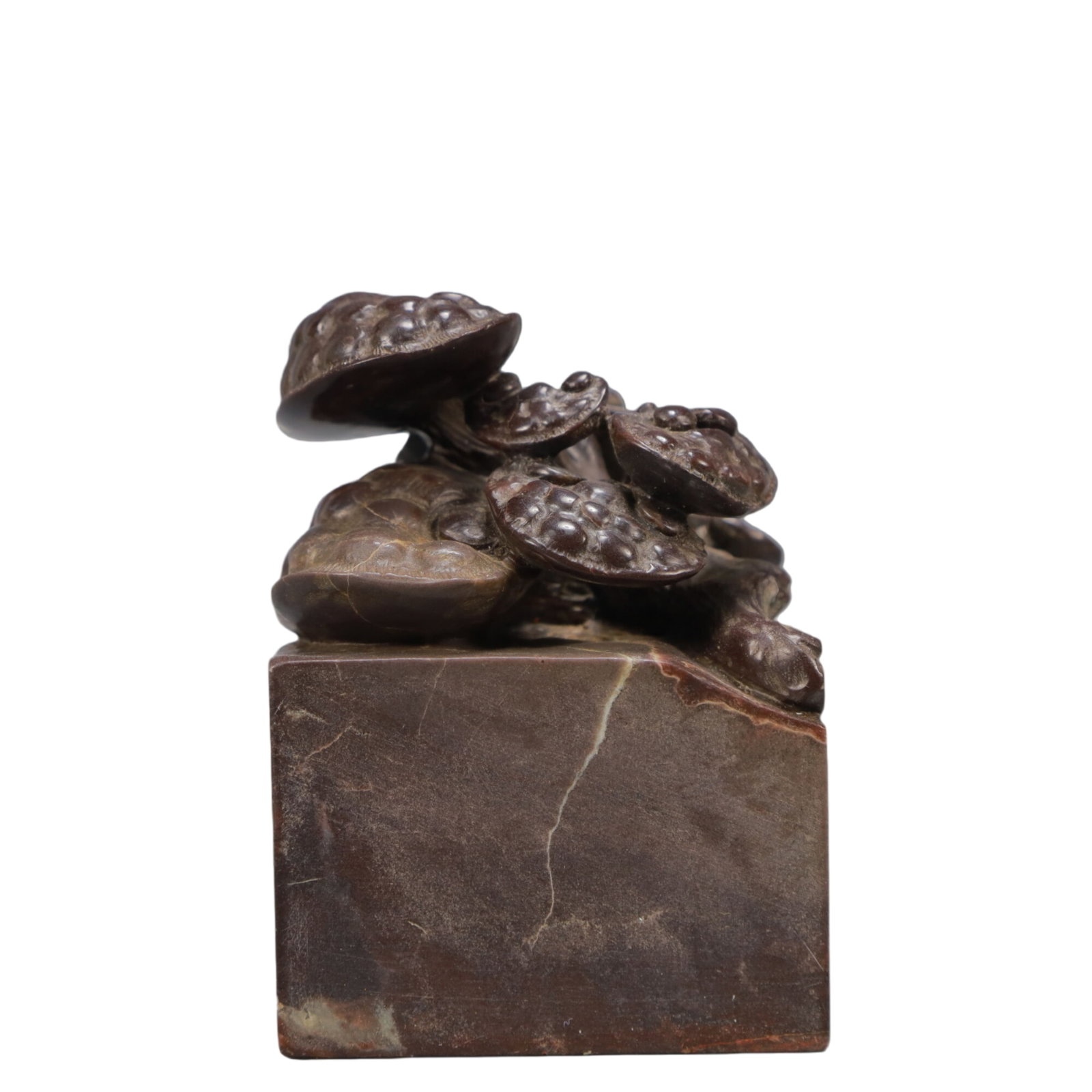 An Exquisite Shoushan Stone Ganoderma lucidum Pattern Seal: An Exquisite Shoushan Stone Ganoderma lucidum Pattern Seal,Qing Dynasty,China,Size:2.5inx2.5inx3.4in,Weight:700g 寿山石灵芝纹印章,中国଀