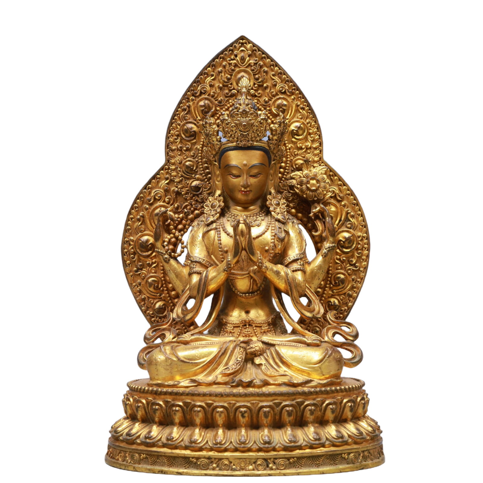 A Solemn Gilt Bronze Statue of Gautama??s Mother: A Solemn Gilt Bronze Statue of Gautama’s Mother,Qing Dynasty, China, Qianlong Mark,Size:21x14x13in,Weight:5500g 铜鎏金佛母像,清代,乾隆