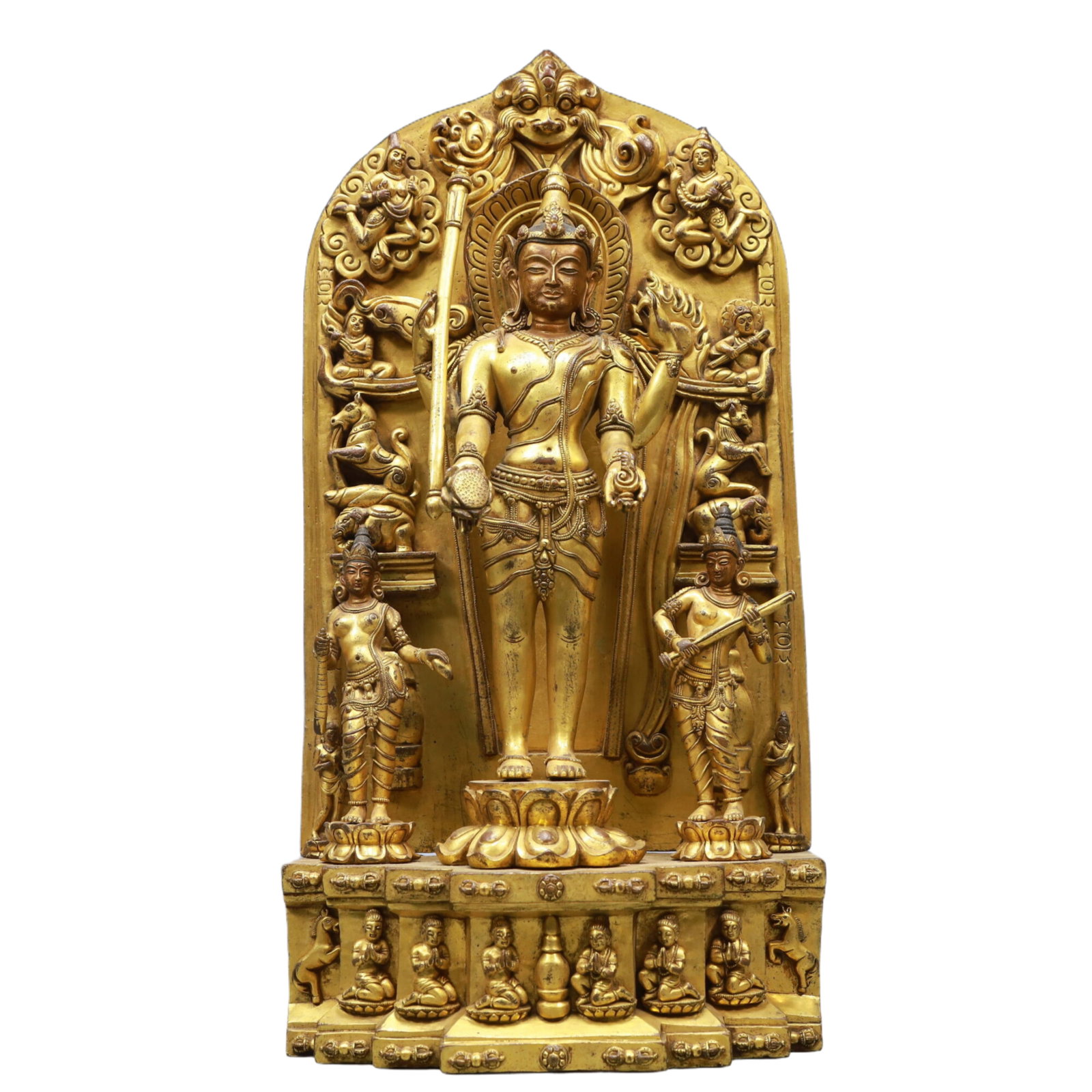 A Solemn Gilt Bronze Buddha Statue: A Solemn Gilt Bronze Buddha Statue,Ming Dynasty, China,Size:24x12x19.1in,Weight:10400g 铜鎏金佛像,中国明代,尺寸:24x12x19.1in,重&