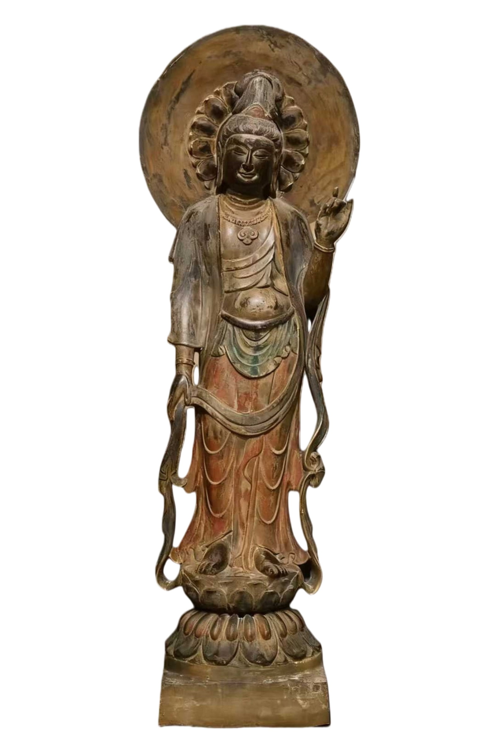 A Solemn Limestone Painted Color Statue of Avalokitesvara: A Solemn Limestone Painted Color Statue of Avalokitesvara,Tang Dynasty,China,Size:60.2inx13.8inx13.8in 青石彩绘观音像,中国唐代