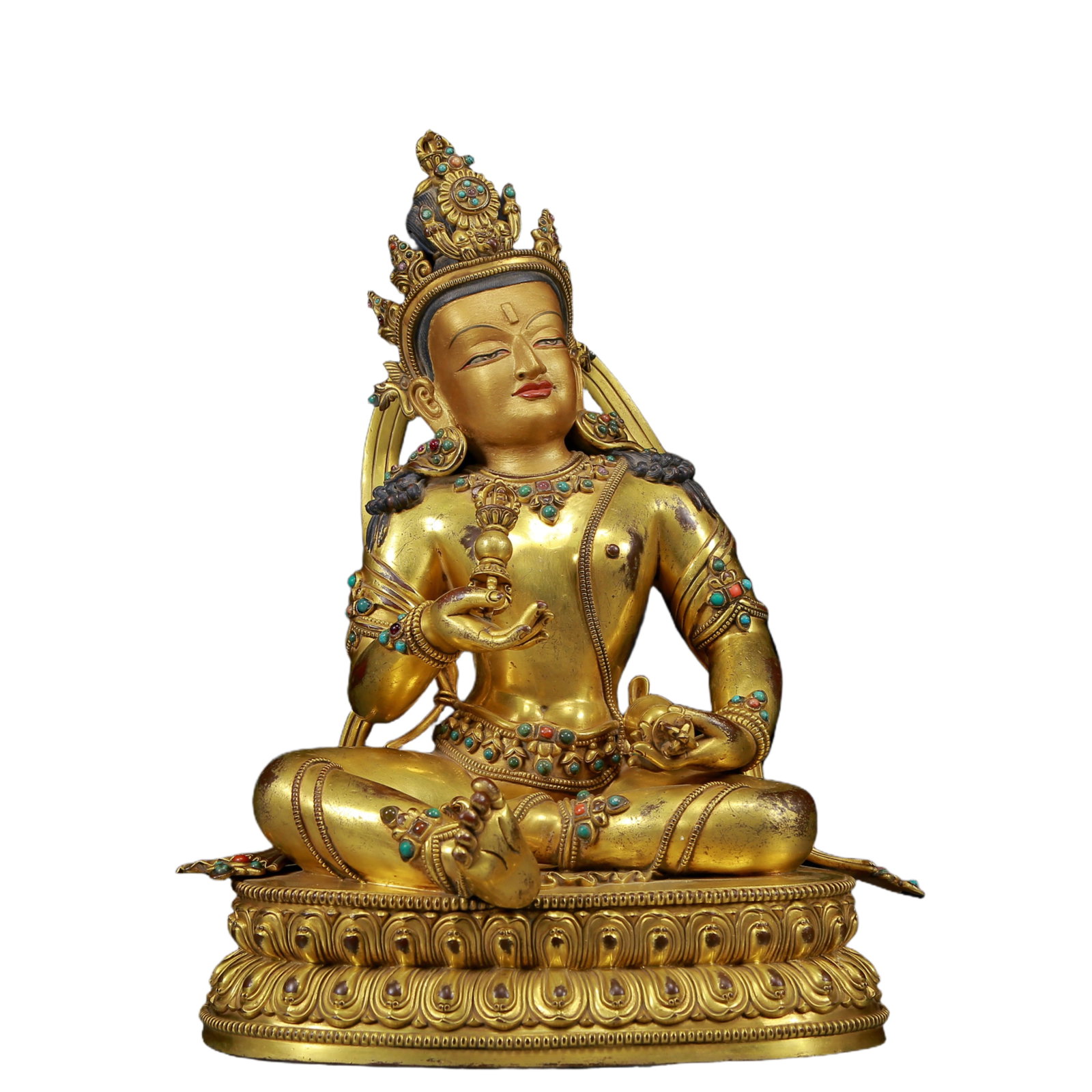 A solemn gilt bronze statue of Vajrasattva inlaid with precious stones (1 of 11)