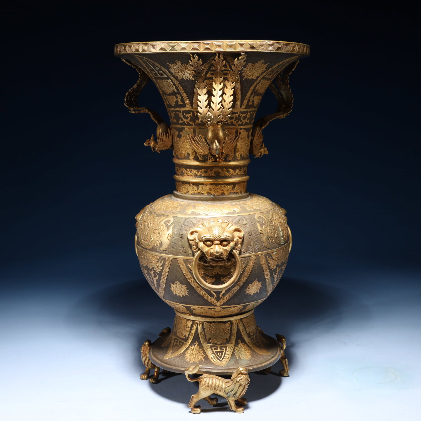 An Exquisite Silver-Gilt Bronze Auspicious Beast Pattern Tripod Vase (1 of 10)