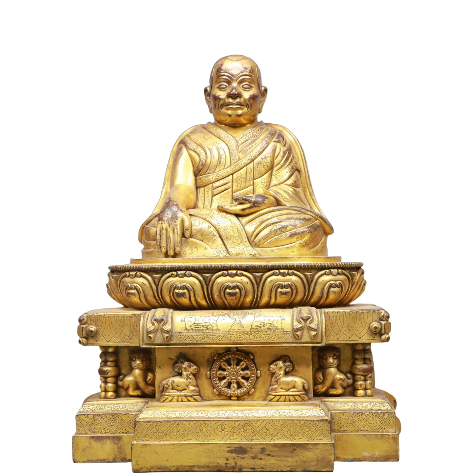 A Solemn Gilt Bronze Statue of Guru: A Solemn Gilt Bronze Statue of Guru,Ming Dynasty, China,Size:29x20x14.2in,Weight:10150g