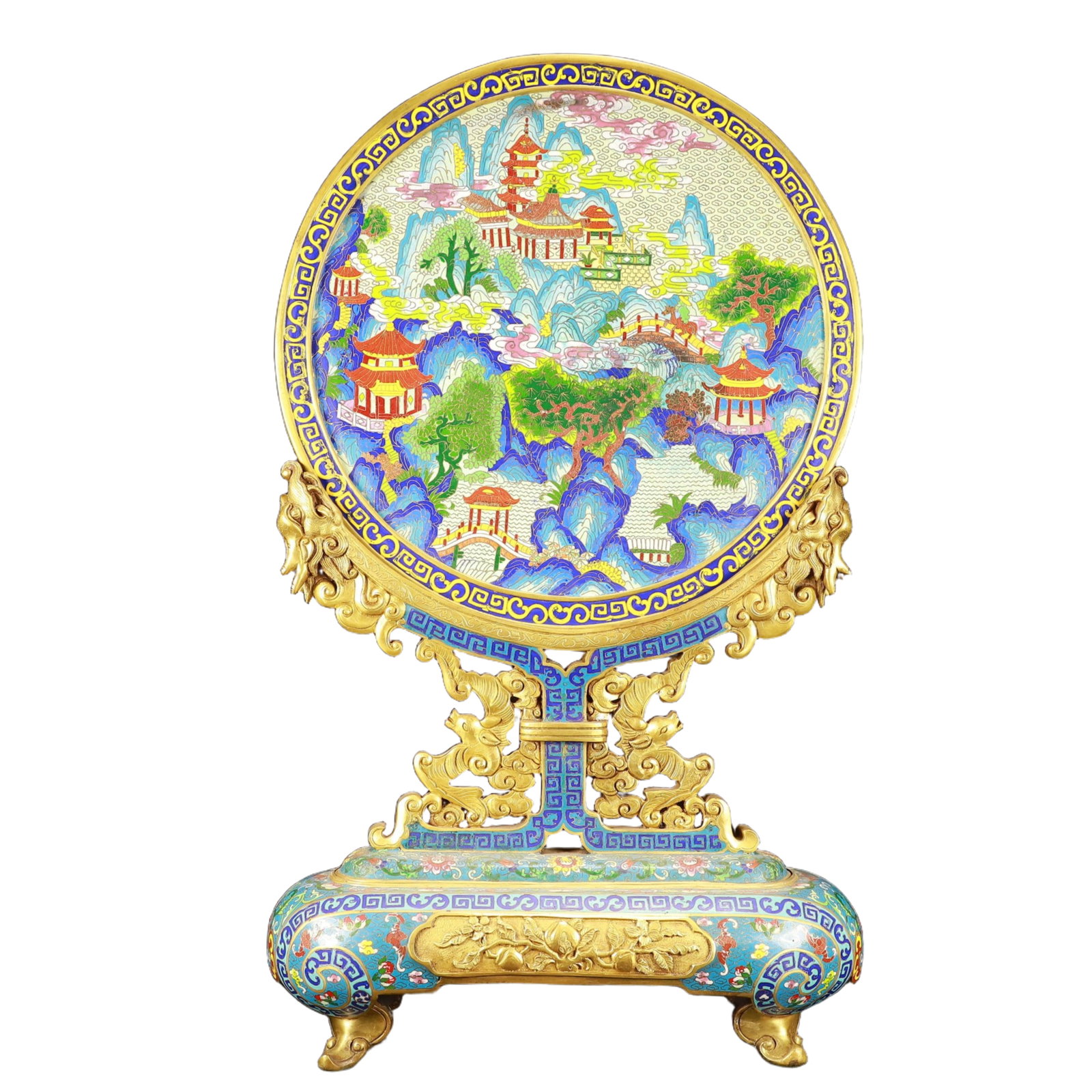 A Huge Cloisonne Landscape Pattern Screen: A Huge Cloisonne Landscape Pattern Screen,(A type of enamelware with metal wires separating colored glaze, originating in China),Qing Dynasty,China,Qianlong Six-character