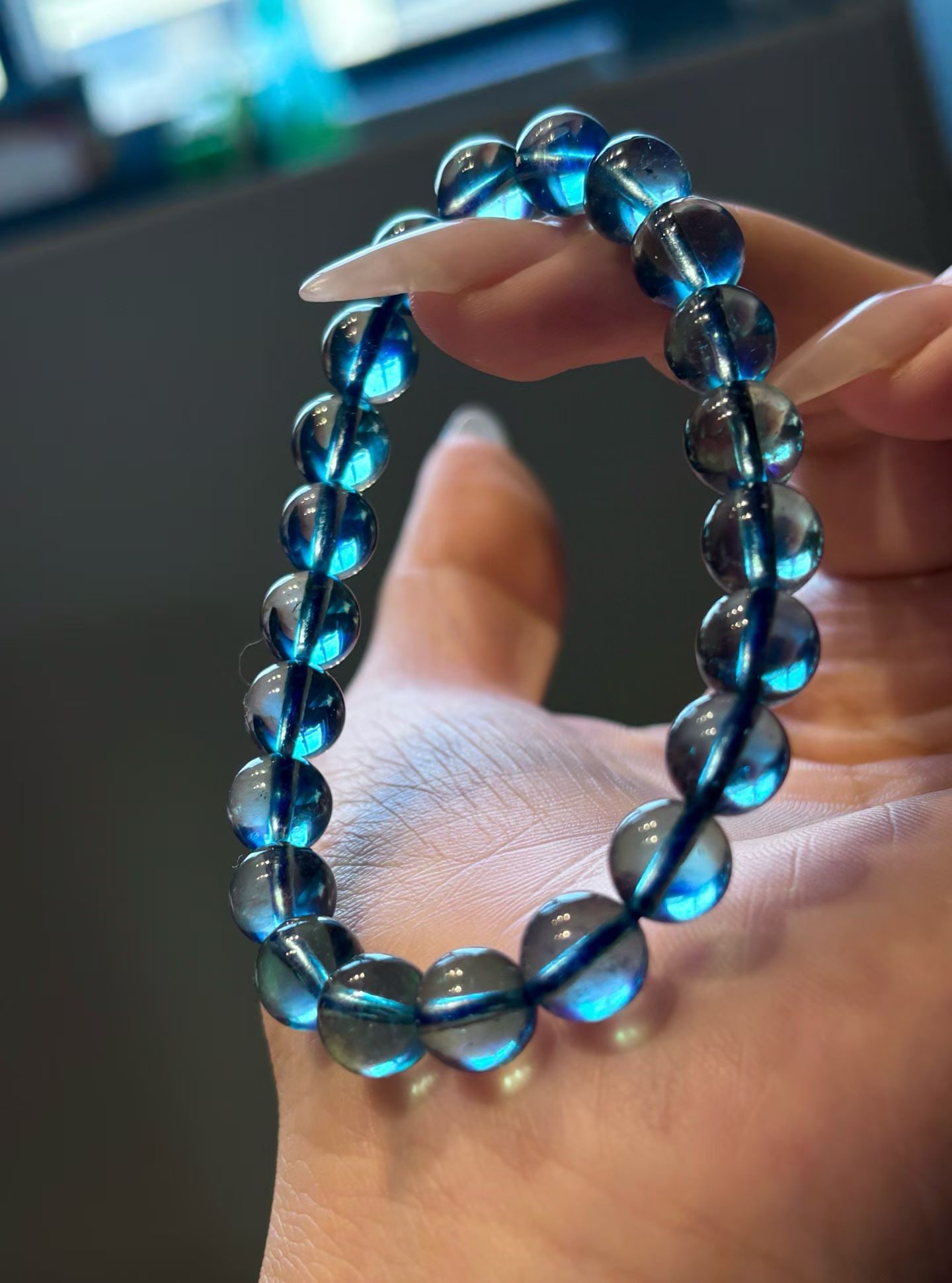 An Exquisite Aquamarine Bracelets: An Exquisite Aquamarine Bracelets,Size:8.8mm,Weight:19.5g 海蓝宝手串