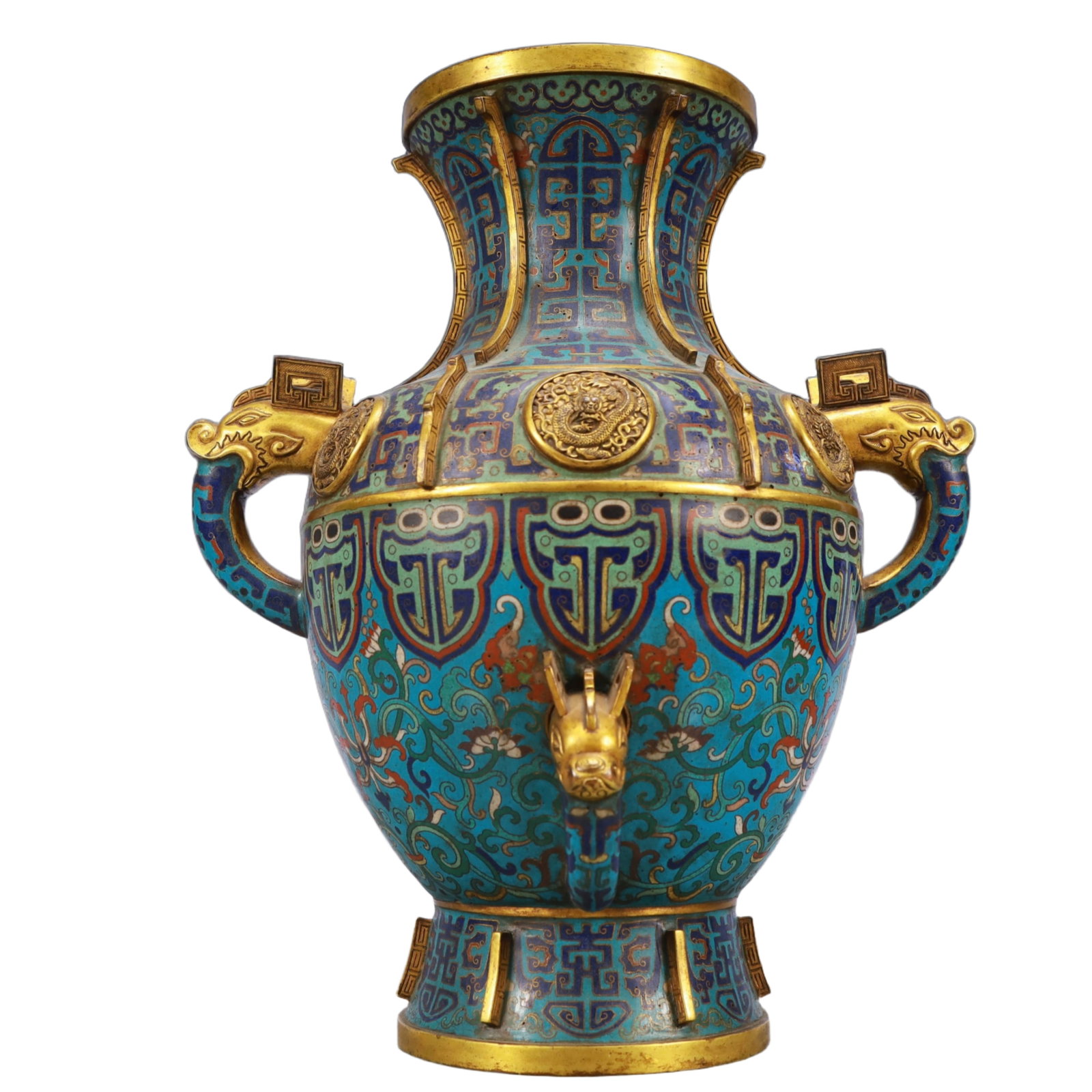 A Rare Cloisonne Lotus Pattern Beast-Ears Vase (1 of 12)