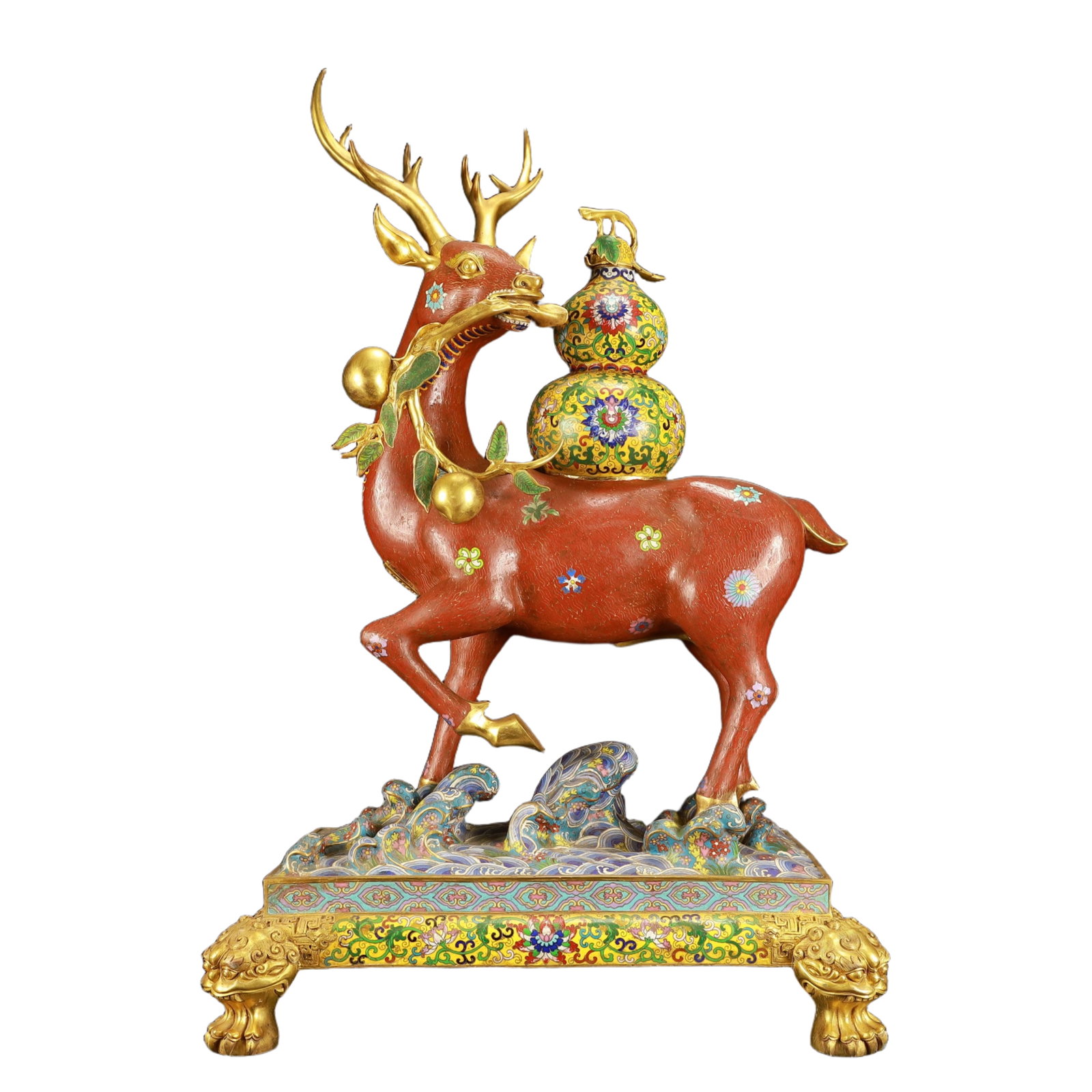 A Huge Cloisonne Lotus Pattern Deer-Shaped Censer: A Huge Cloisonne Lotus Pattern Deer-Shaped Censer,(A type of enamelware with metal wires separating colored glaze, originating in China),Qing Dynasty,China,Qianlong Four-character