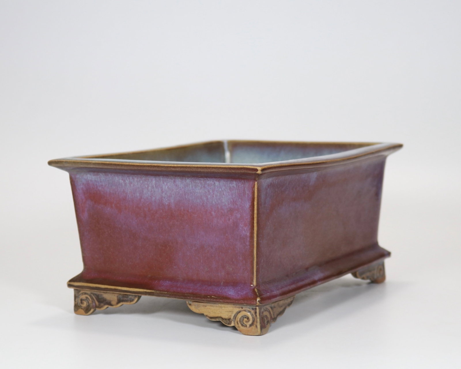 A fine Jun ware rose-purple rectangular flower tray - 2