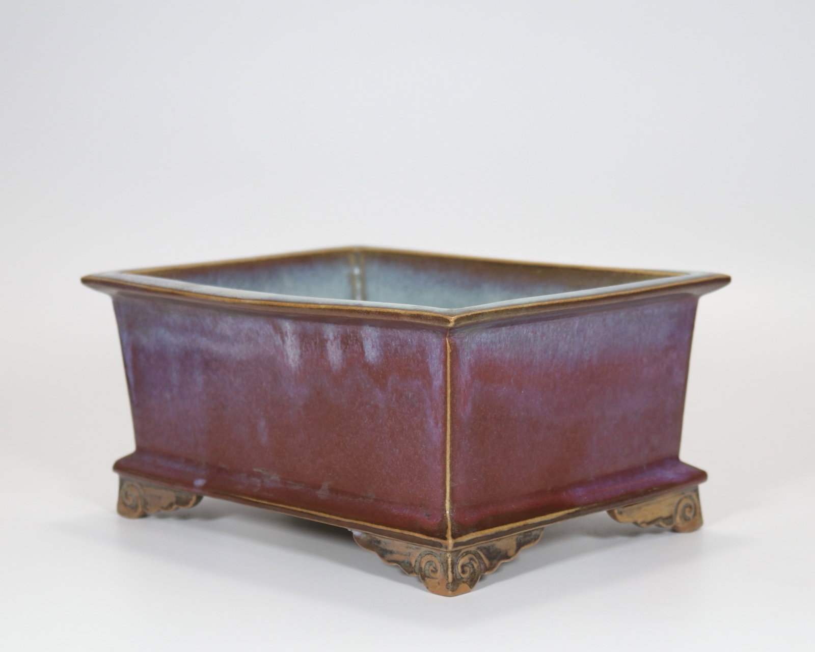 A fine Jun ware rose-purple rectangular flower tray - 3