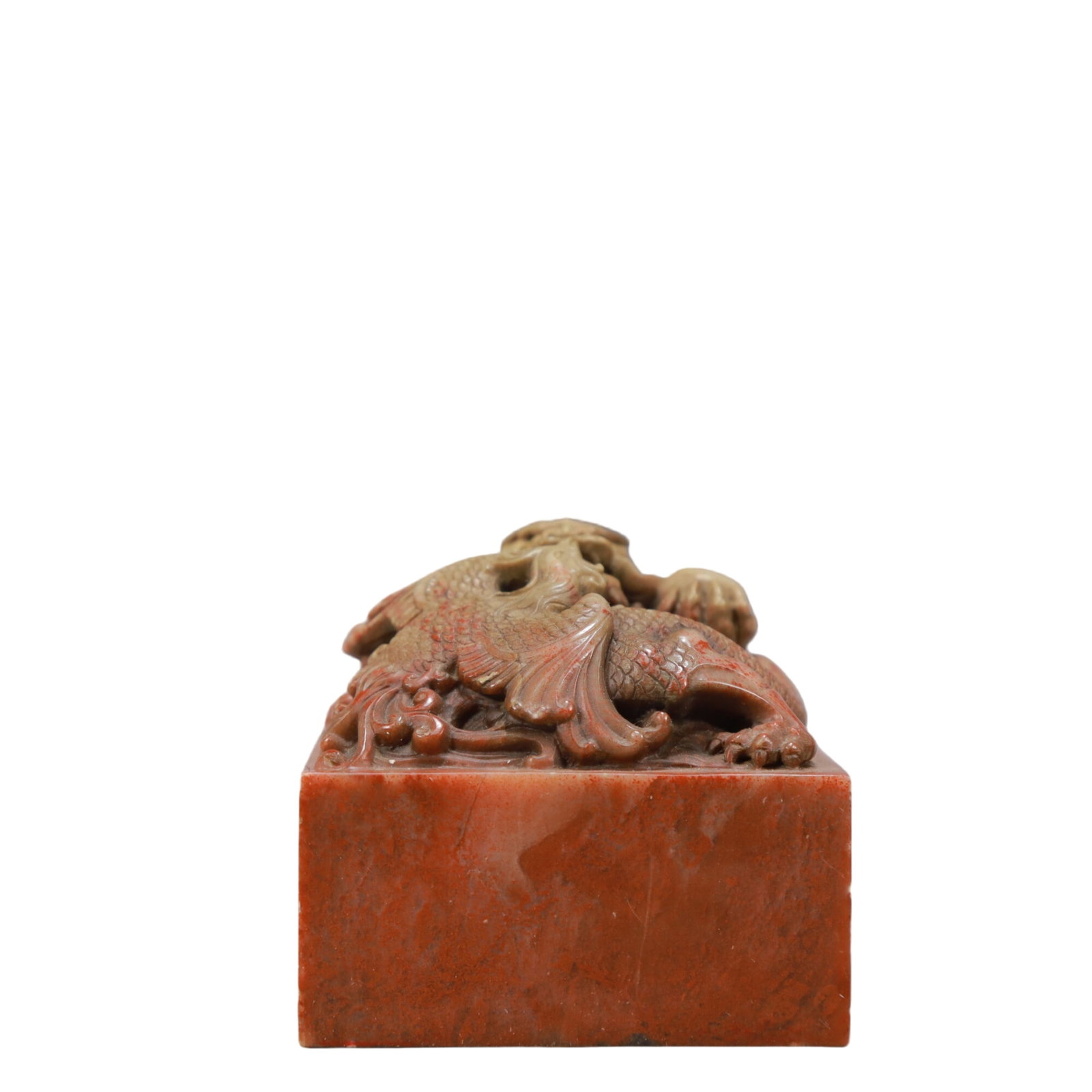 An Exquisite Shoushan Stone Dragon and Phoenix Pattern Seal: An Exquisite Shoushan Stone Dragon and Phoenix Pattern Seal,Qing Dynasty,China,Size:2inx2inx2in,Weight:450g 寿山石龙凤纹印章,中国清