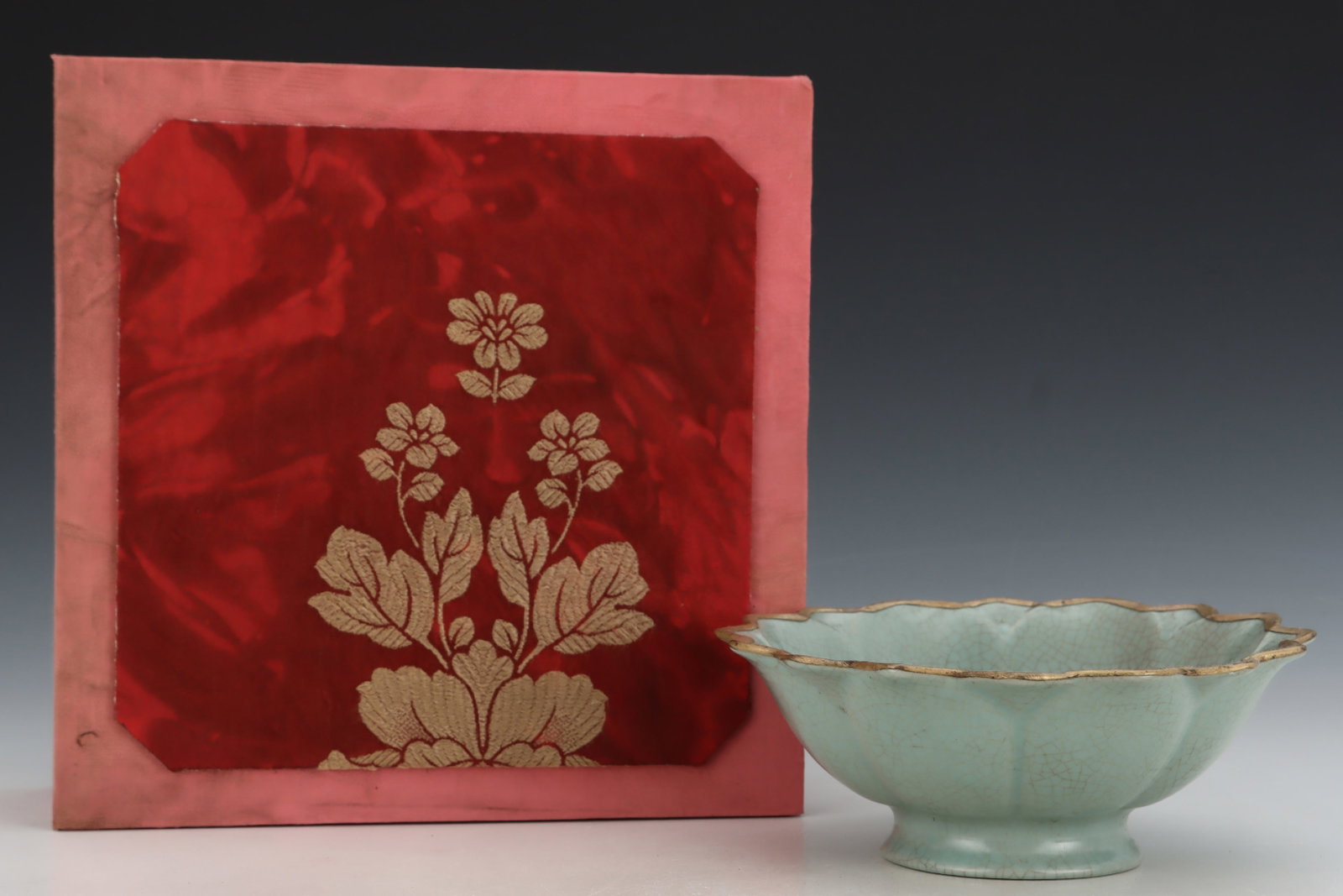 An Exquisite Ru yao Sky Blue Glazed Painted Gold Stem Bowl: An Exquisite Ru yao Sky Blue Glazed Painted Gold Stem Bowl,Song Dynasty,China,With Mark,Size:3inx7.4in