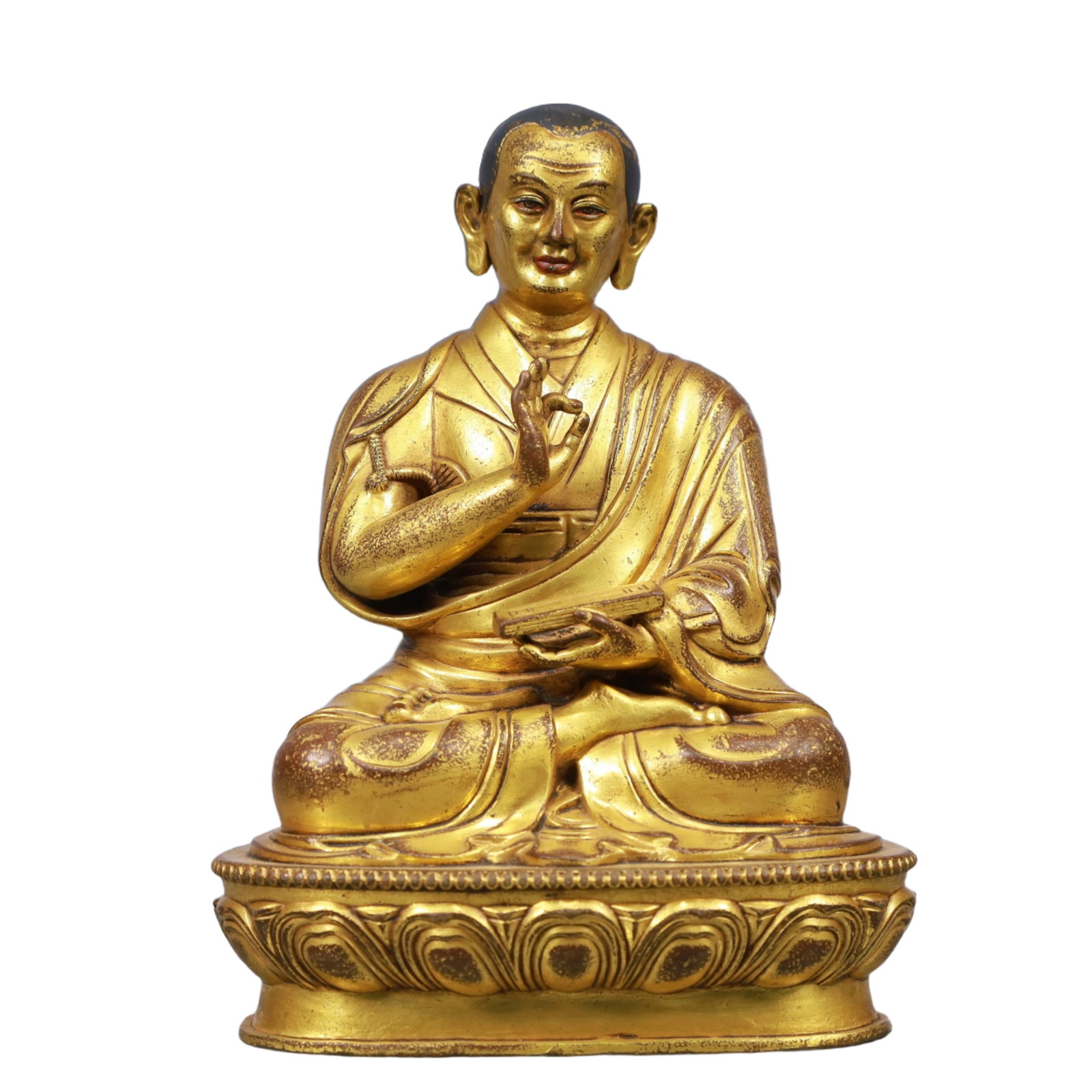 A Solemn Gilt Bronze Statue of Guru: A Solemn Gilt Bronze Statue of Guru, Qing Dynasty, China, Qianlong Mark, Size:5.1inx3.5inx7.1in, Weight:1600g