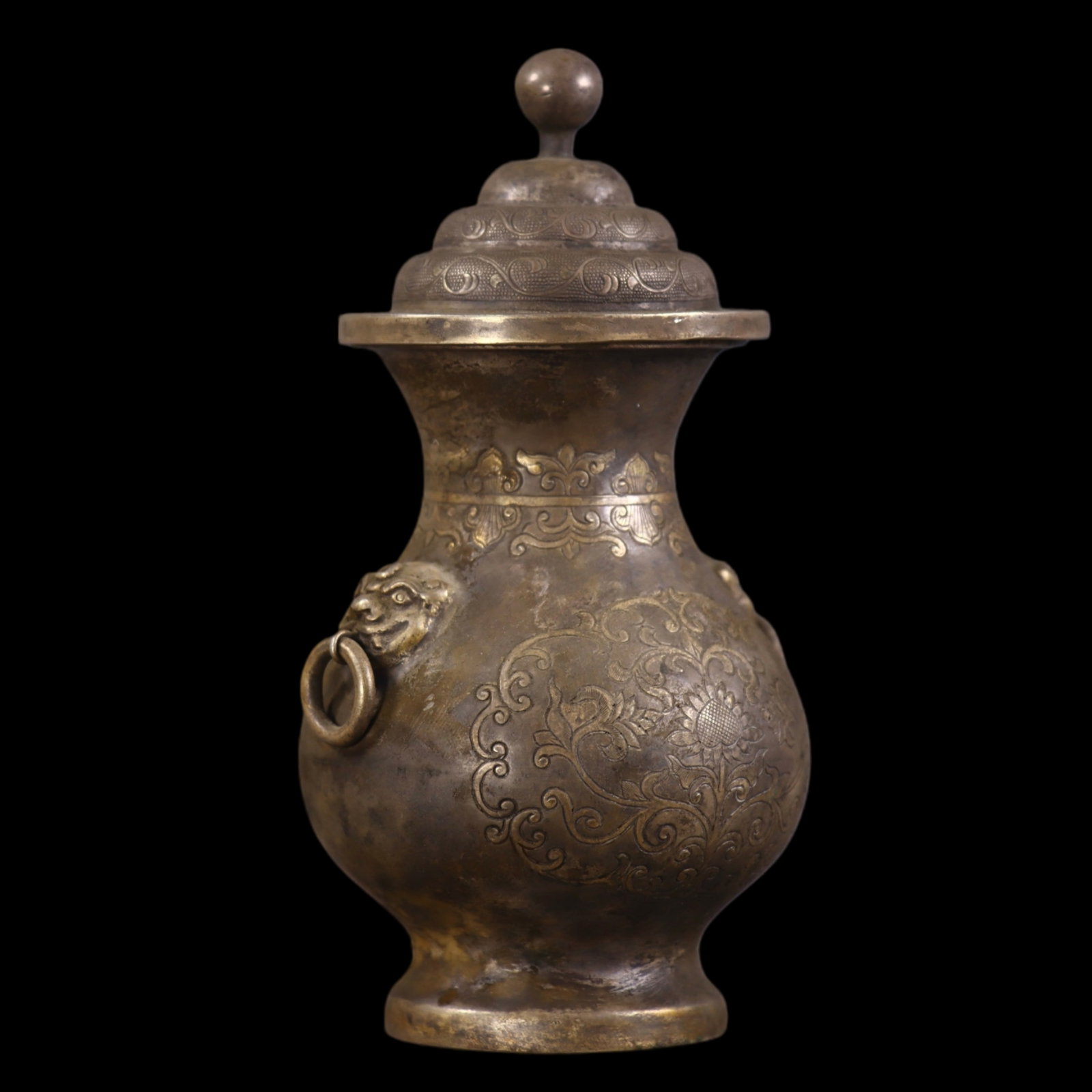 An Exquisite Bronze Flower Pattern Double-Ears Bottle - 3