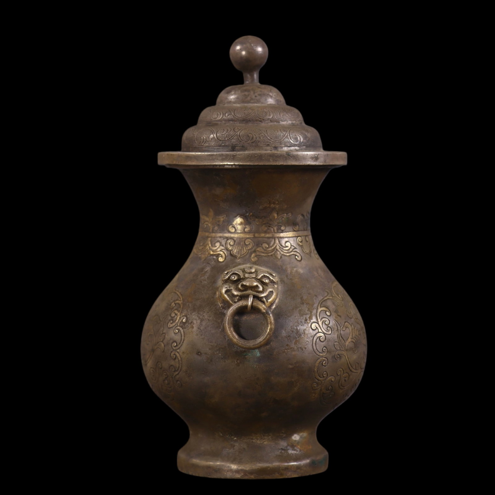 An Exquisite Bronze Flower Pattern Double-Ears Bottle - 4