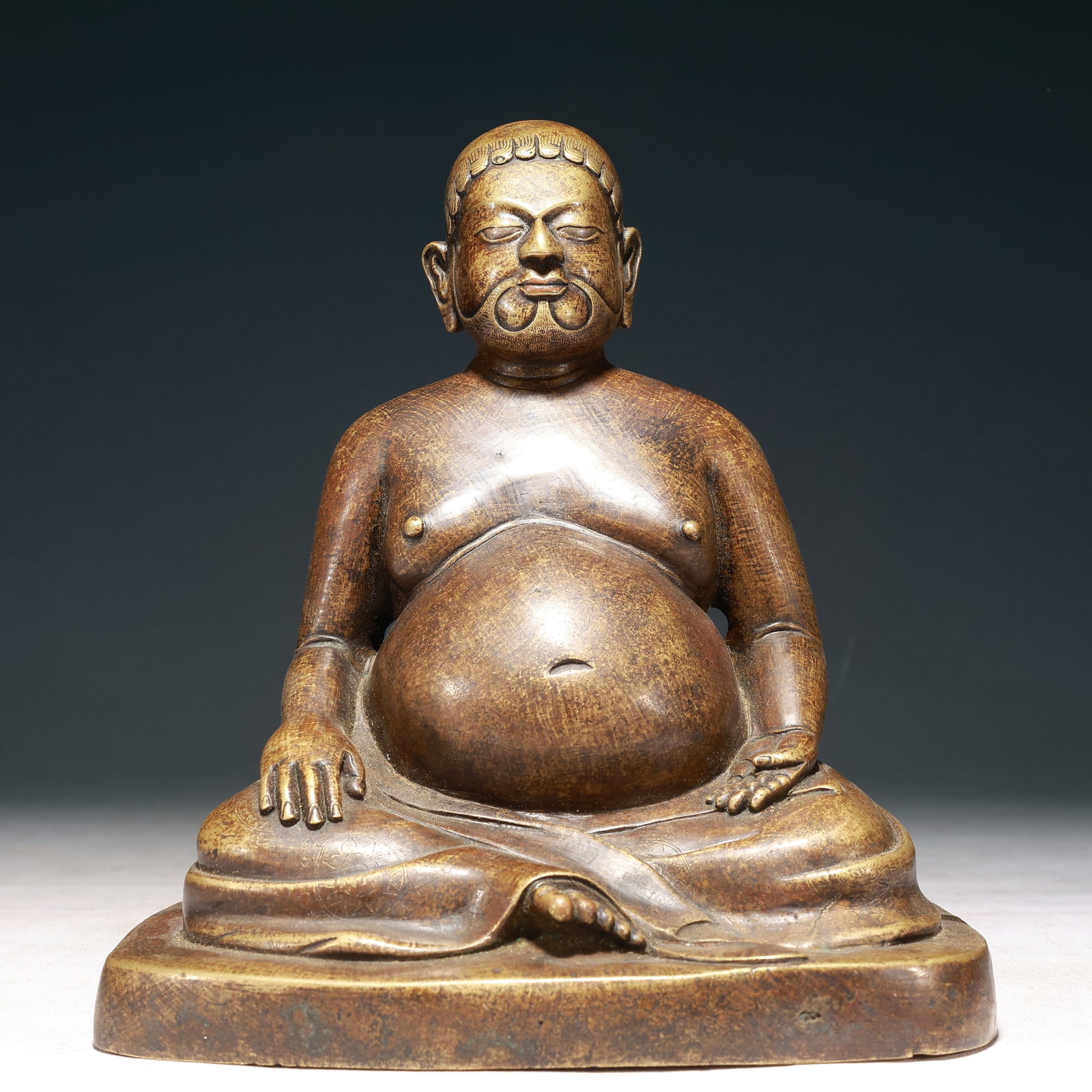 A Solemn Bronze Inlaid Silver Statue of Maitreya Buddha: A Solemn Bronze Inlaid Silver Statue of Maitreya Buddha,Qing Dynasty, China,Size:7.9inx5.9inx9.4in,Weight:3950g 铜嵌银弥勒佛像,中国清代