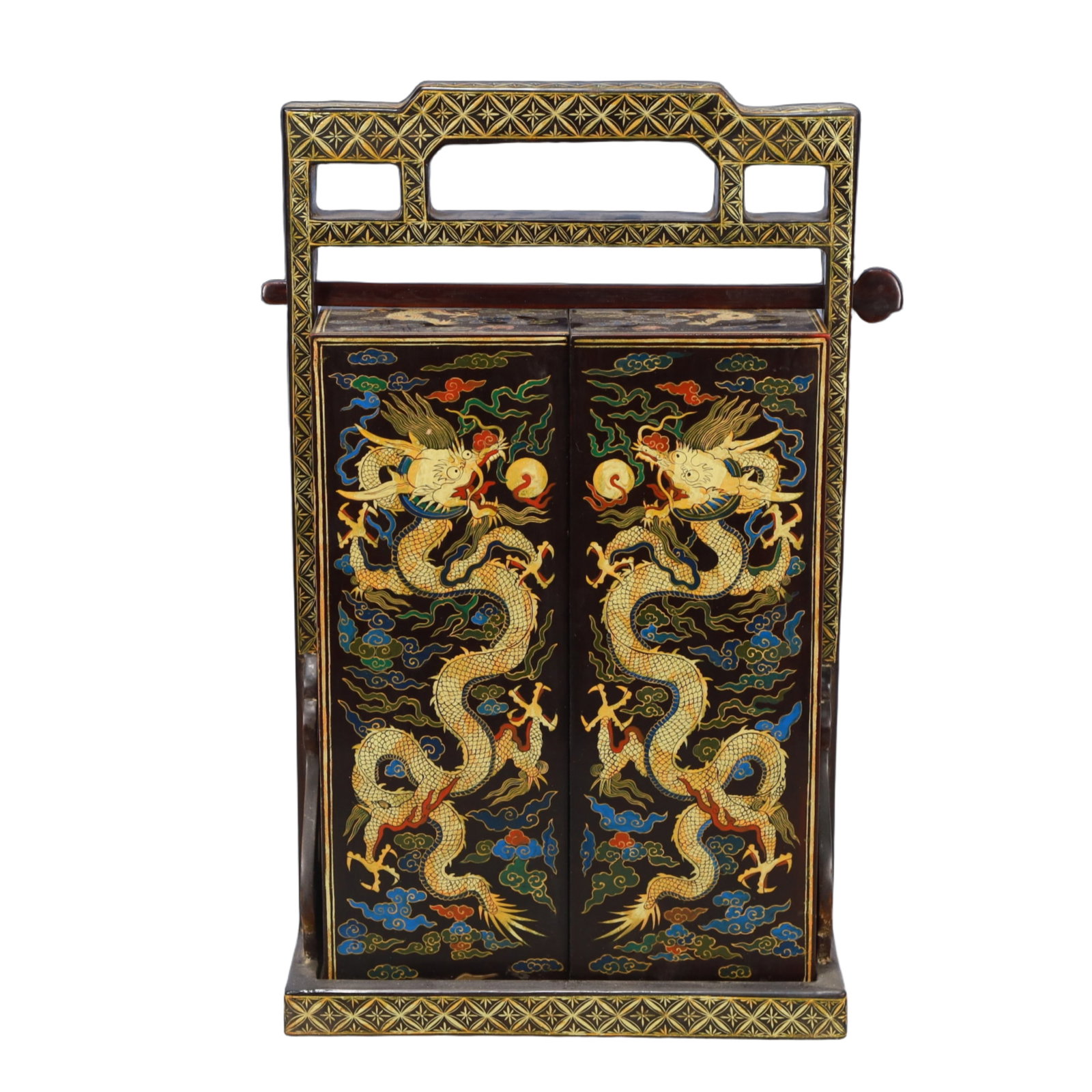 A Huge Wooden Lacquer Painted Gold Niche,With Sanskrit: A Huge Wooden Lacquer Painted Gold Niche,With Sanskrit,Qing Dynasty, China,Size:10.6inx16.1in,Weight:2150g