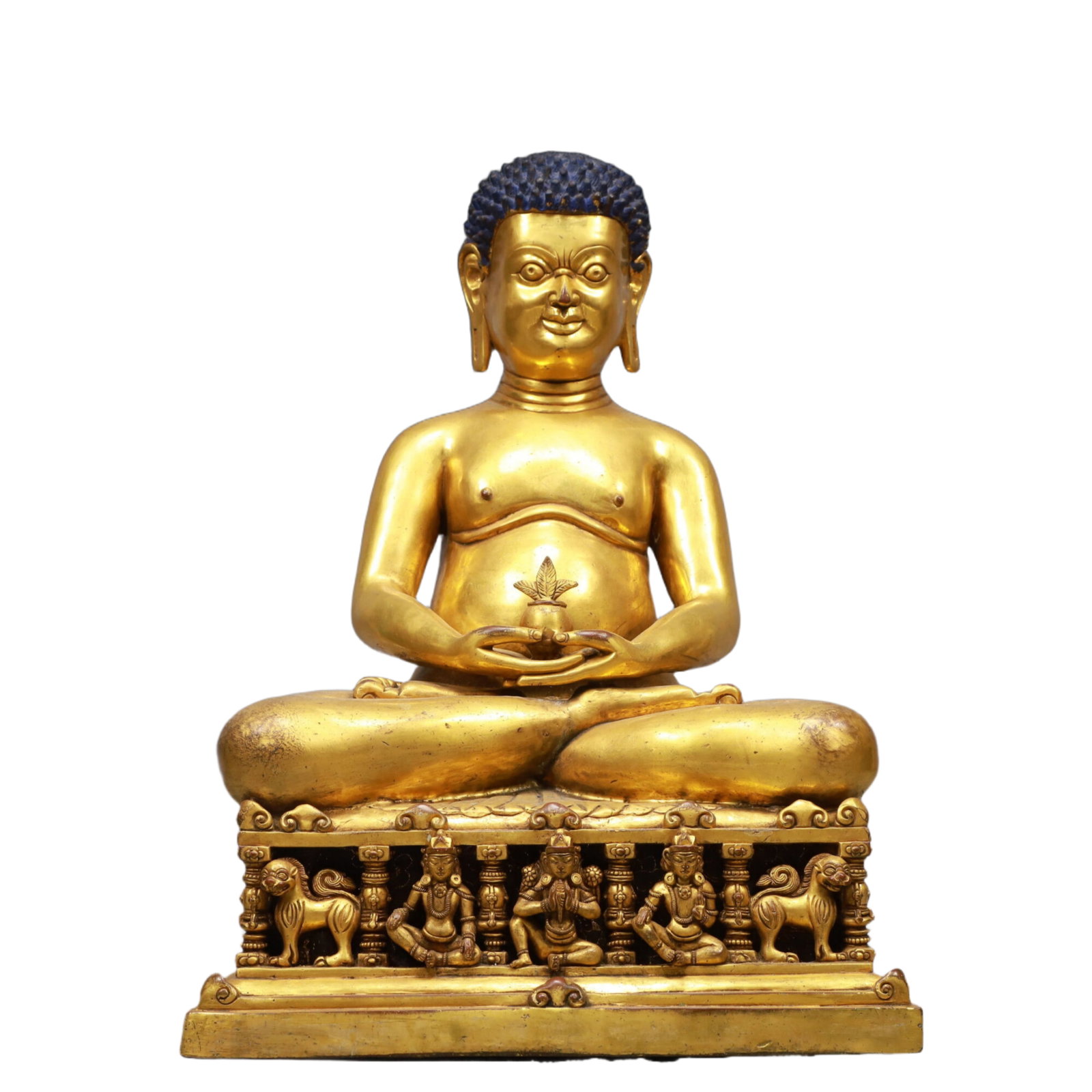 A Solemn Gilt Bronze Statue of Sakyamuni, With Inscription: A Solemn Gilt Bronze Statue of Sakyamuni, With Inscription,Ming Dynasty, China,Size:35x24x19.3in,Weight:19150g 铜鎏金如来像, With