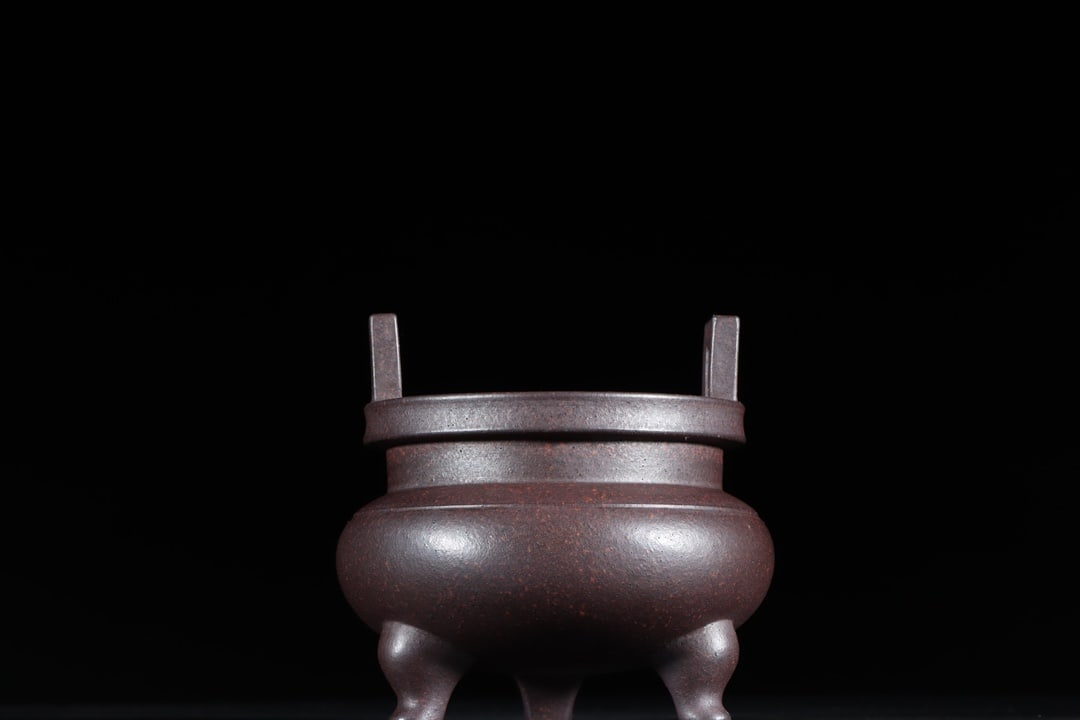 An Exquisite Zisha Double-Ears Tripod Censer: An Exquisite Zisha Double-Ears Tripod Censer,Qing Dynasty, China,With Mark,Size:3inx2.8in