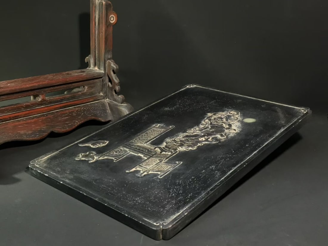 An Exquisite Duan Stone Figures Pattern Table Screen - 9