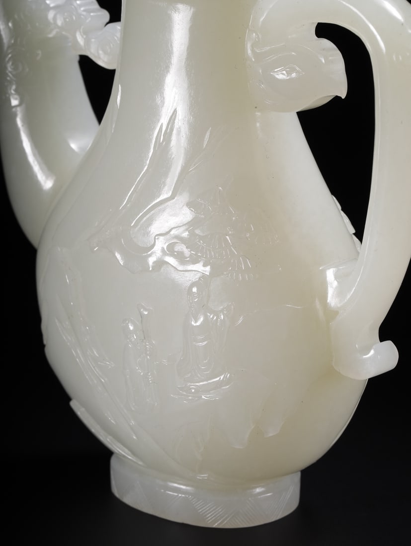 An Exquisite Hotan Jade Figures Pattern Ewer - 6