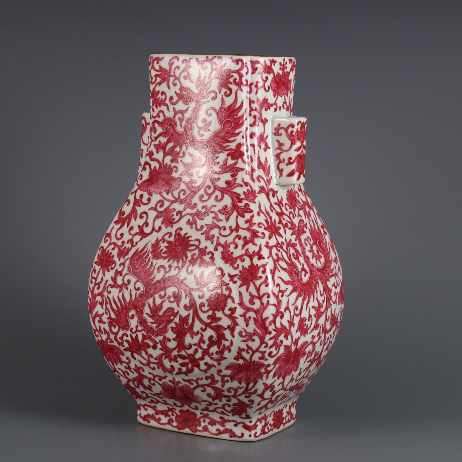 An Exquisite Ruby Red-Glazed Phoenix Pattern Double-Ears Vase - 3