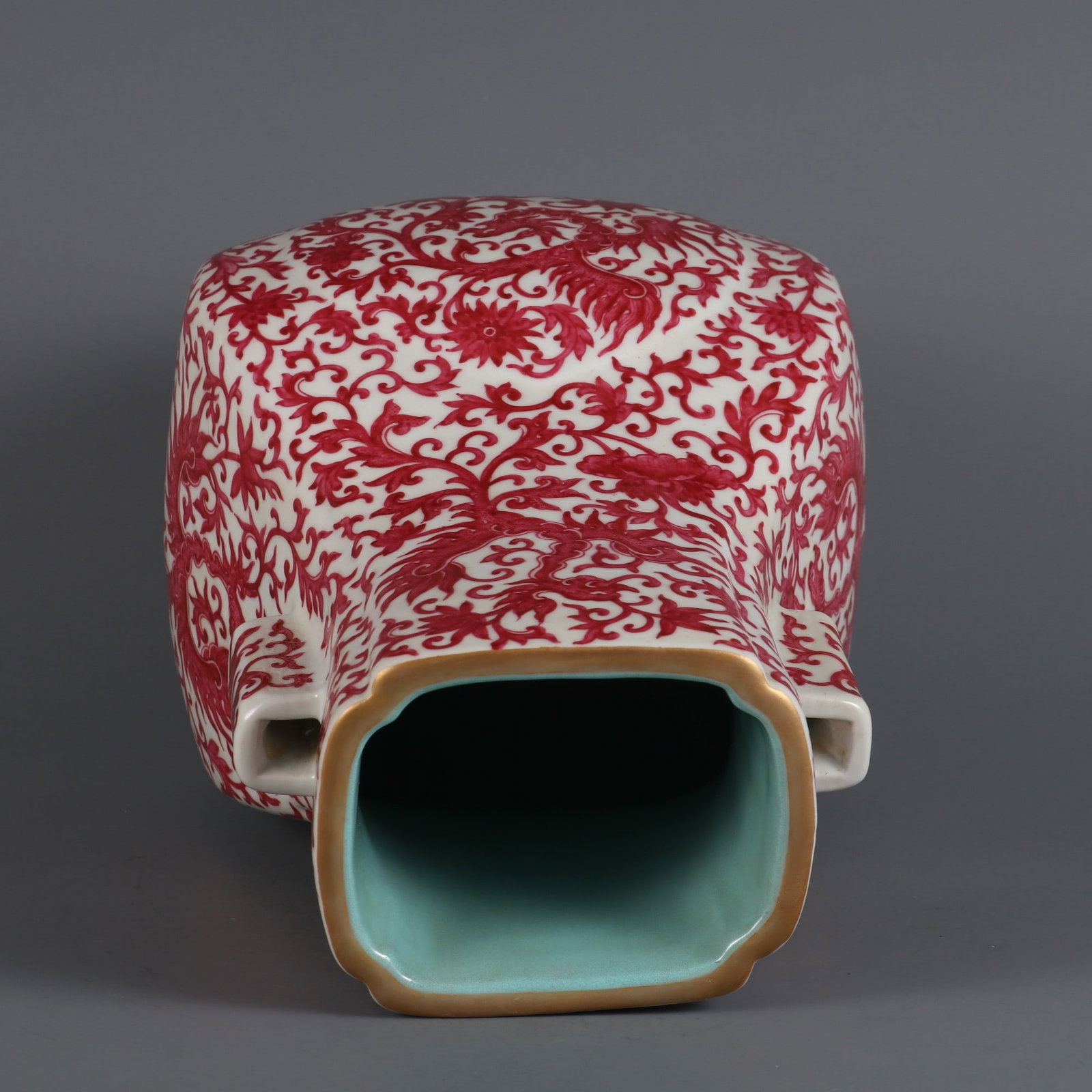 An Exquisite Ruby Red-Glazed Phoenix Pattern Double-Ears Vase - 8