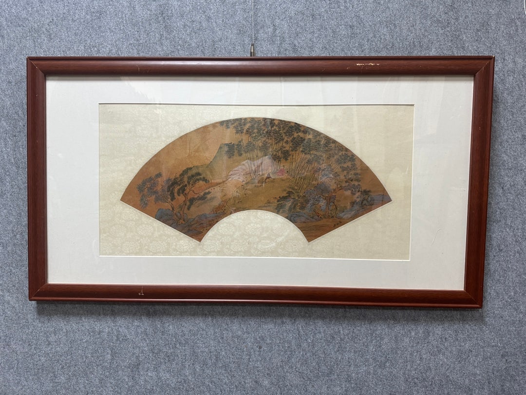 A Chinese Ink Painting of Landscape on Silk, With a Frame: A Chinese Ink Painting of Landscape on Silk, With a Frame,Ming Dynasty, China,Qiu Ying,without frame size:21.7inx7.5in