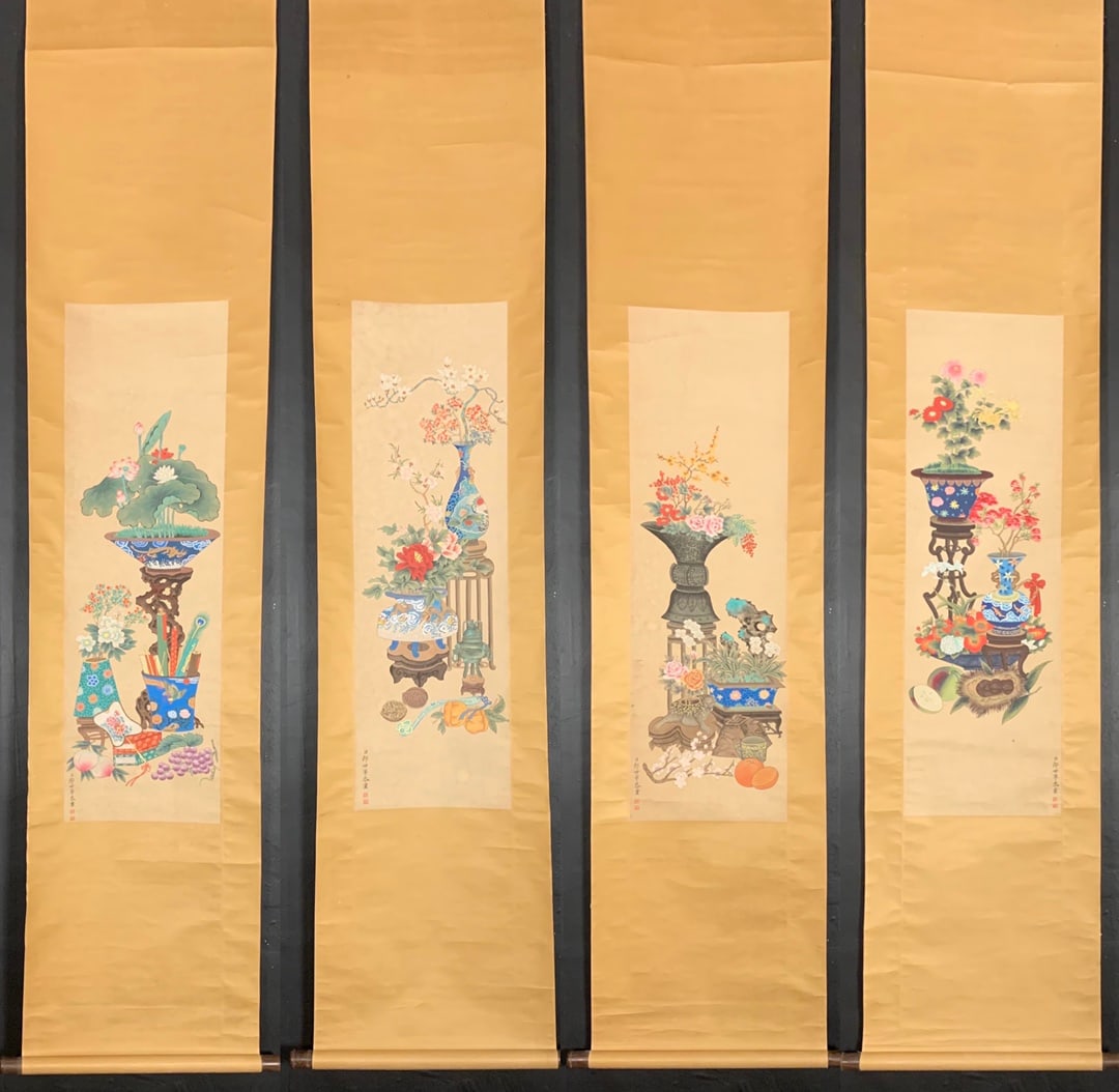A Set of Chinese Vertical Scroll Ink Paintings of Antiquities on Paper (Four Pieces) (1 of 9)