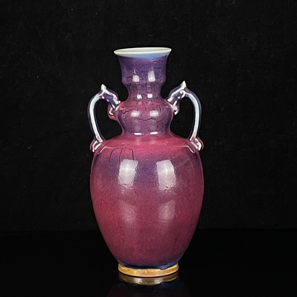 An Exquisite Jun yao Purple Glazed Dragon-Ears Vase: An Exquisite Jun yao Purple Glazed Dragon-Ears Vase,Song Dynasty, China,Size:10.4inx5.5in 钧窑玫紫釉龙耳瓶,中国宋代