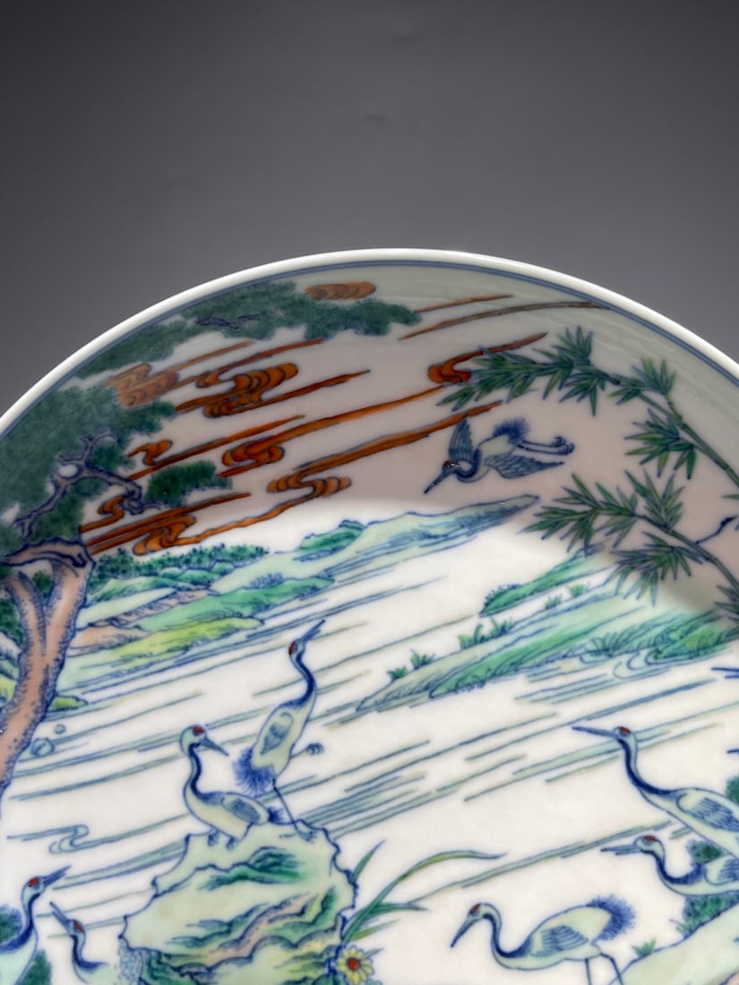 An Exquisite Doucai Crane Pattern Plate - 2