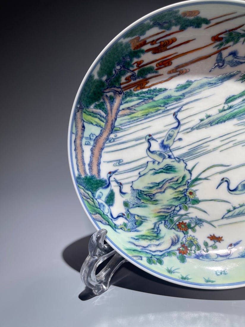 An Exquisite Doucai Crane Pattern Plate - 3