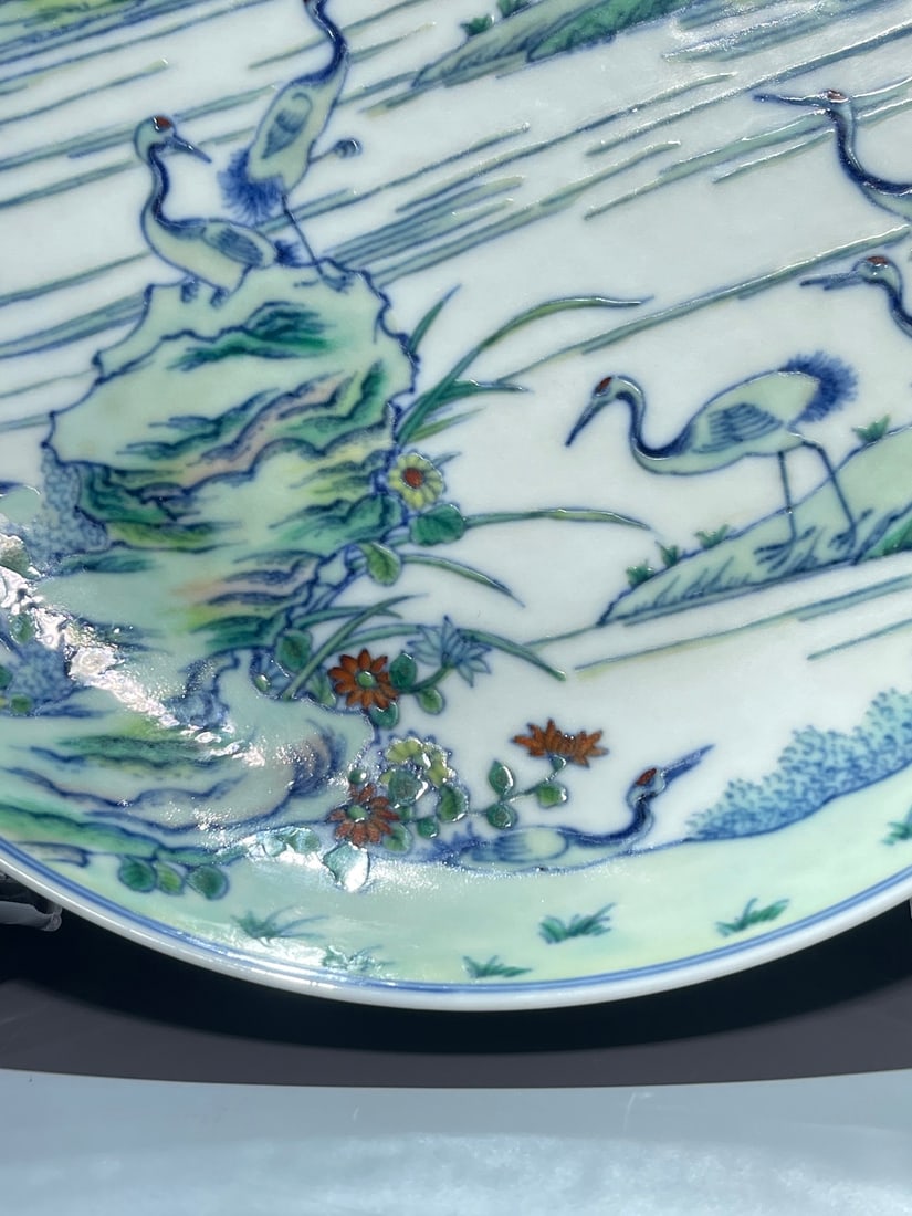 An Exquisite Doucai Crane Pattern Plate - 5