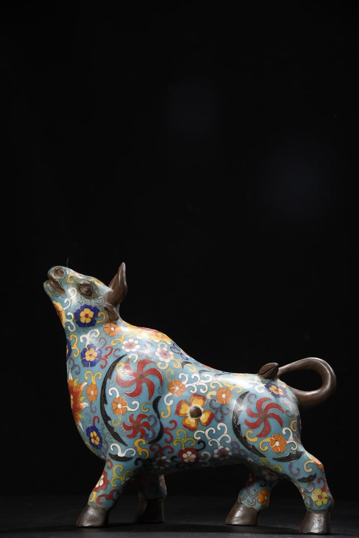 An Exquisite Cloisonne Buffalo Ornament: An Exquisite Cloisonne Buffalo Ornament,Qing Dynasty, China,Qianlong Four-character Mark,Size:9.8inx10.6in ,Weight:2815g