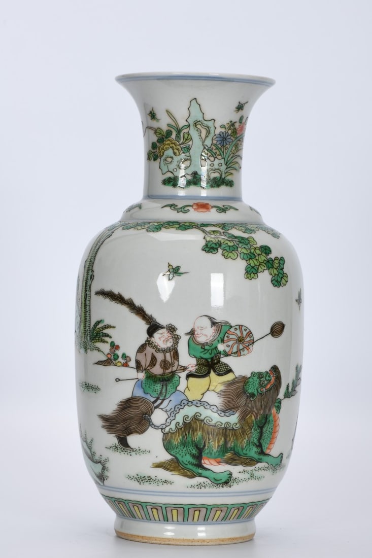 An Exquisite Doucai Figure Story Pattern Vase: An Exquisite Doucai Figure Story Pattern Vase,Qing Dynasty, China,Kangxi Six-character Mark,Size:10.6inx3.7inx5.2inx3.2in