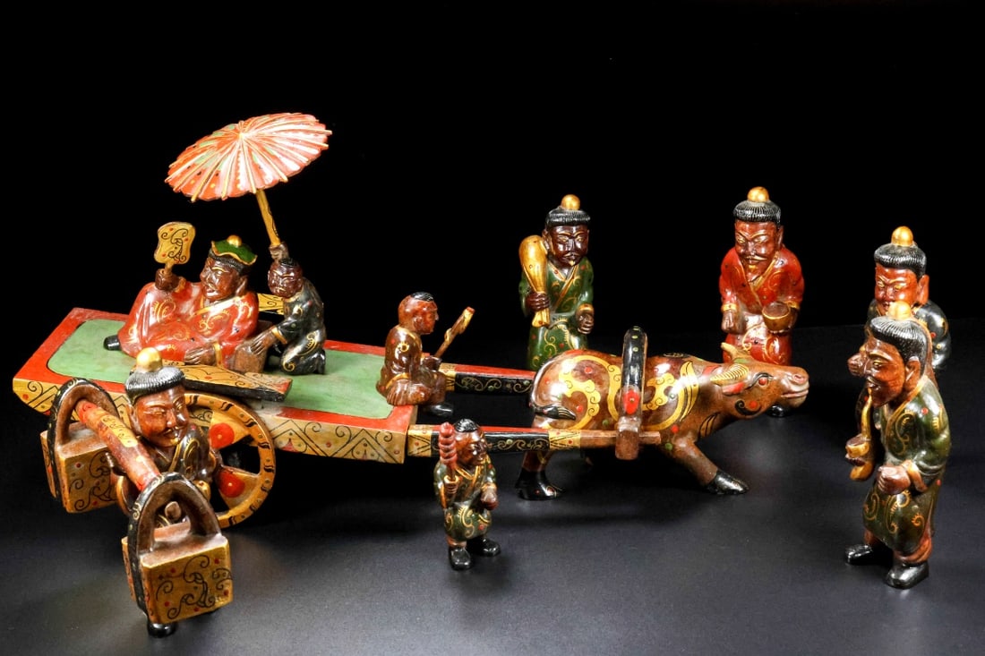 An Exquisite Hotan Jade Buffalo Cart Ornament: An Exquisite Hotan Jade Buffalo Cart Ornament,Han Dynasty, China,Size:23.6inx7.1inx10.6in,Weight:10500g 和田玉牛车,中国汉代