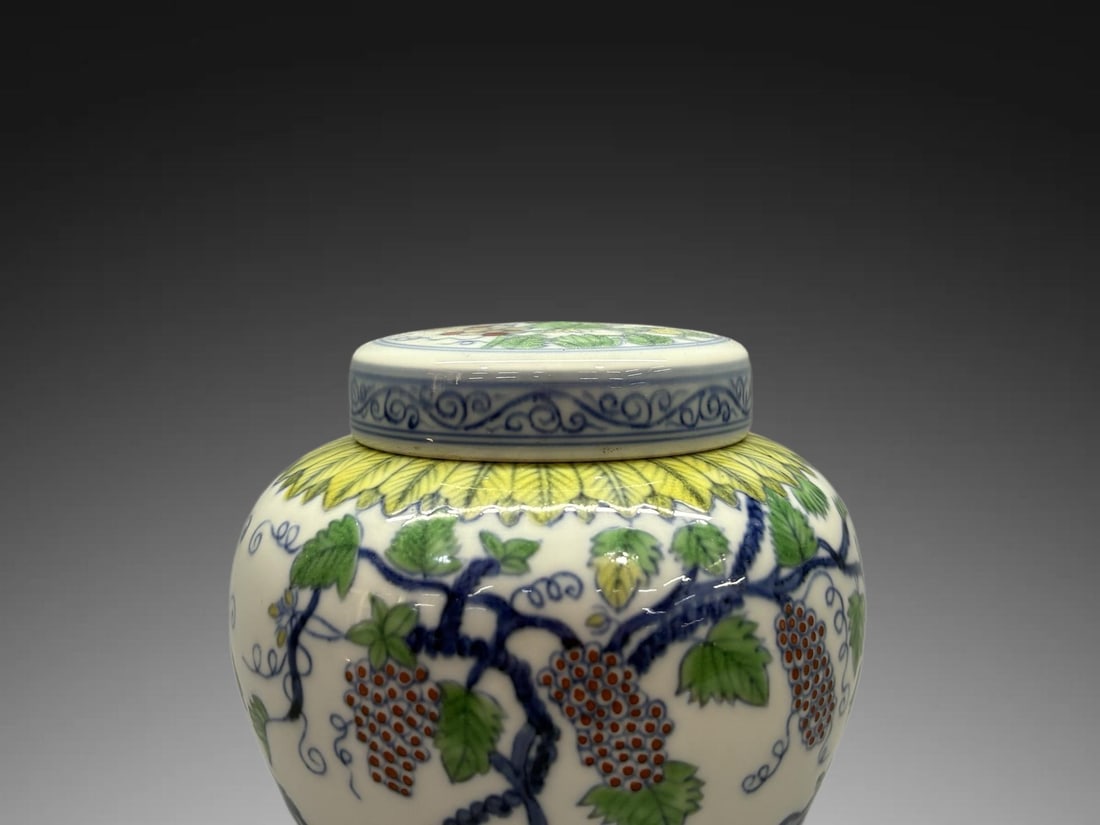 An Exquisite Doucai Grapes Pattern Jar - 3