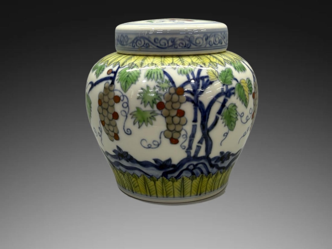 An Exquisite Doucai Grapes Pattern Jar - 5