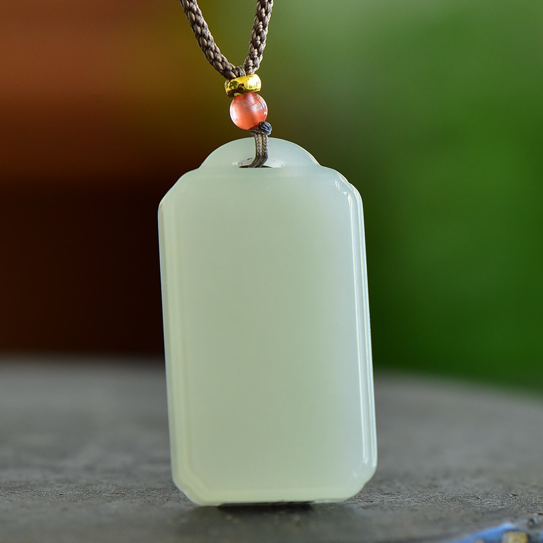 An Exquisite Hotan White Jade Pendant: An Exquisite Hotan White Jade Pendant,Size:1.5inx0.8in 和田白玉平安无事牌