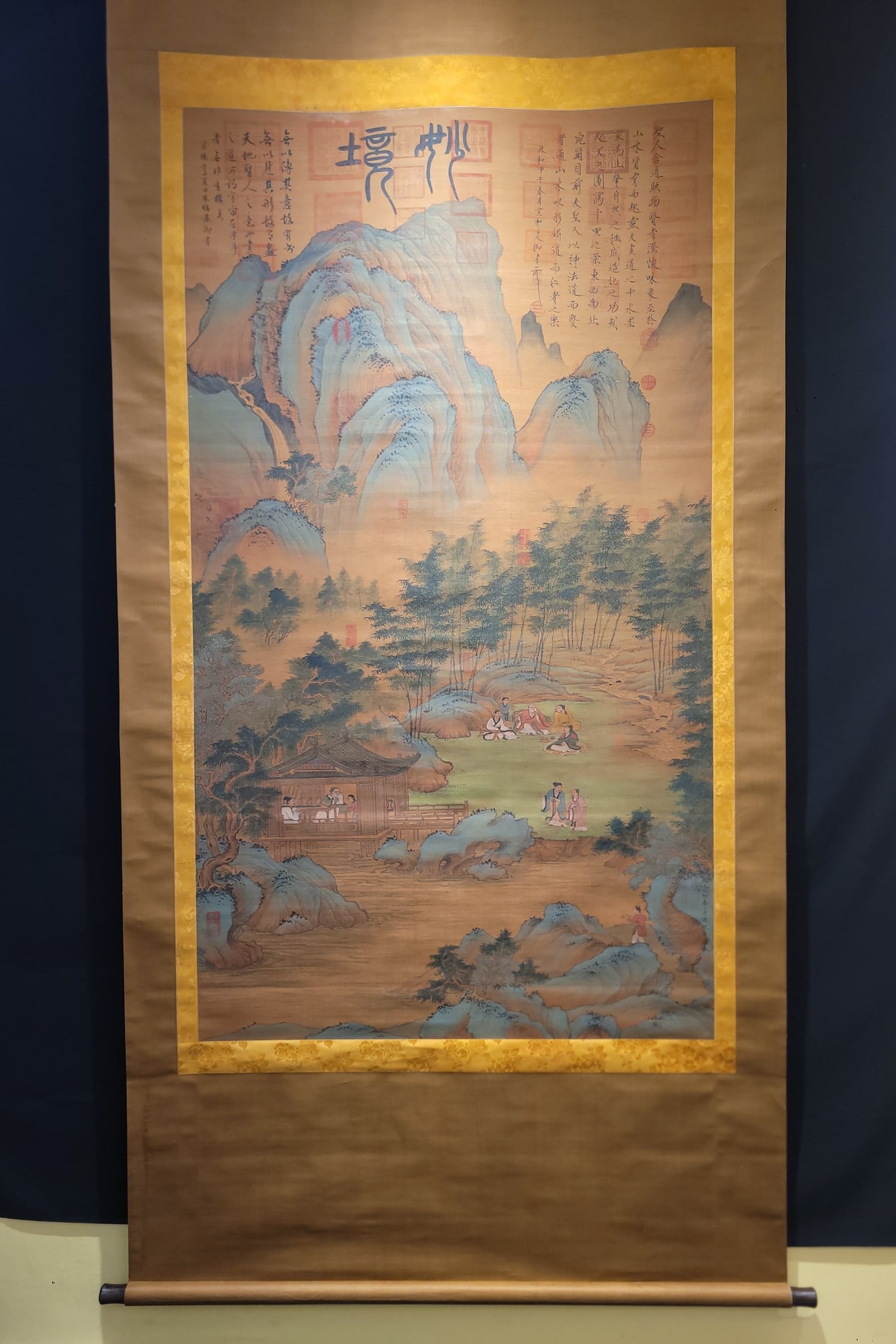 A Chinese Vertical Scroll Ink Painting of Landscape and Figure on Silk,Li Sixun: A Chinese Vertical Scroll Ink Painting of Landscape and Figure on Silk,Li Sixun,Size:(Without