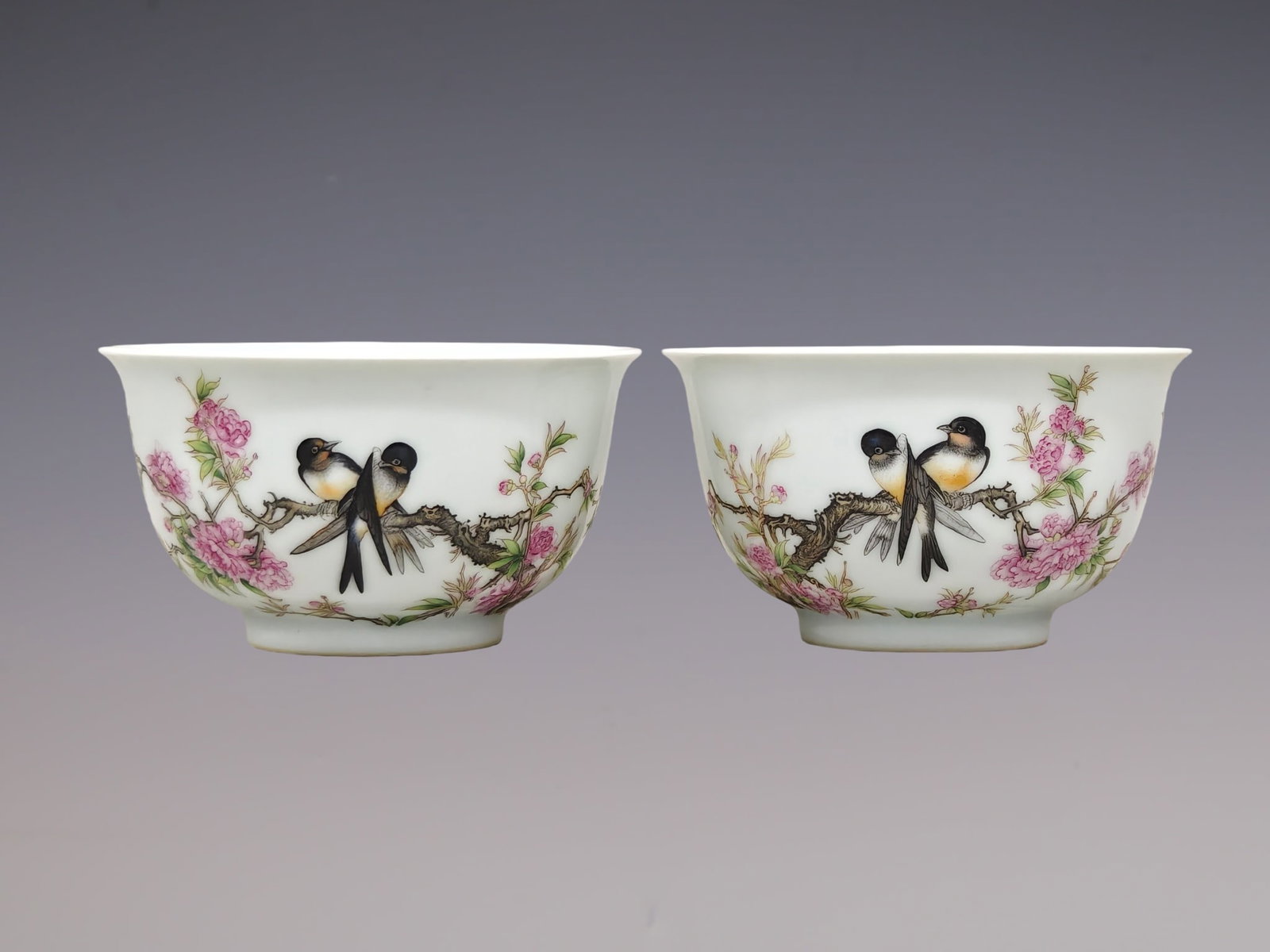 A Pair of Exquisite Enamel Flower and Bird Pattern Cups,With Poem (1 of 9)