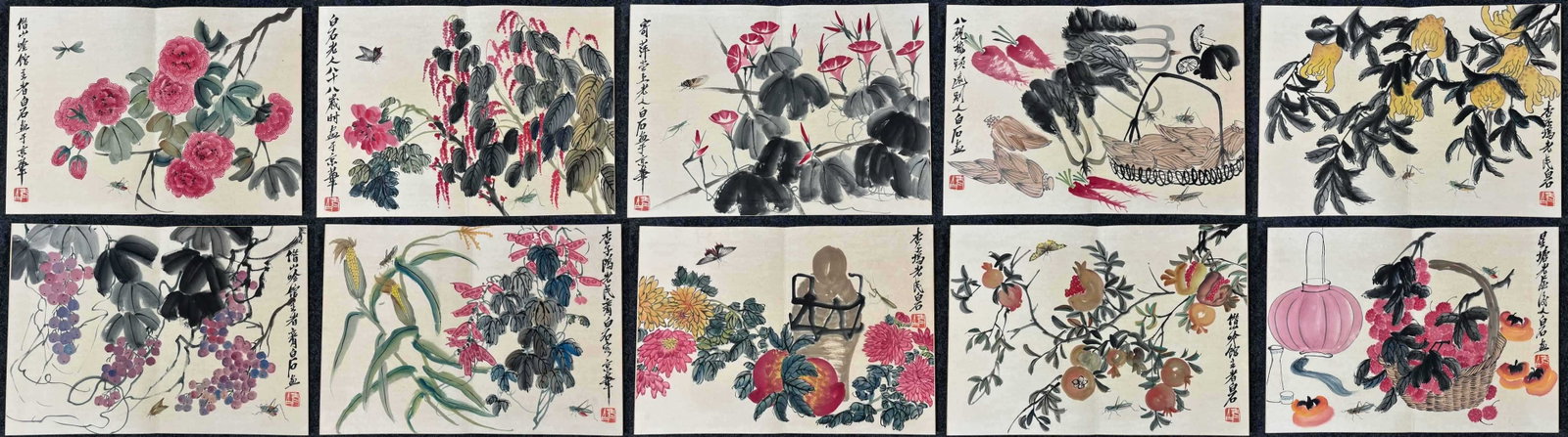 A Chinese Album Ink Painting of Flower and Fruit on Paper,Qi Baishi (1 of 13)