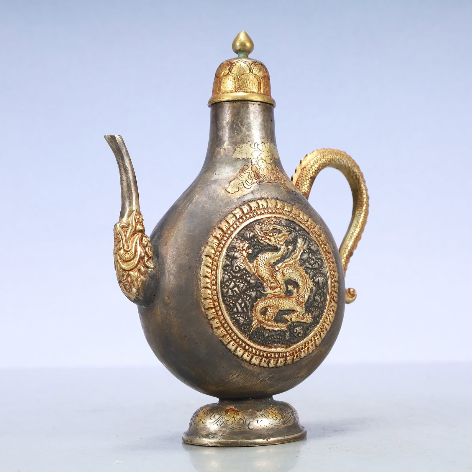 A Exquisite Gilt Silver Dragon Pattern Ewer - 2