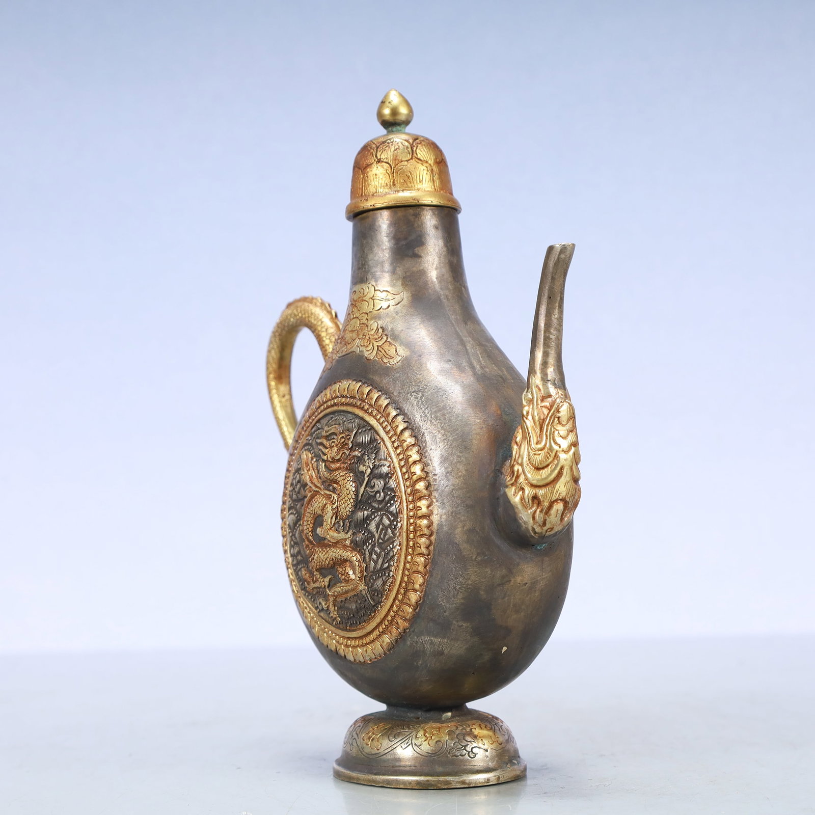 A Exquisite Gilt Silver Dragon Pattern Ewer - 4