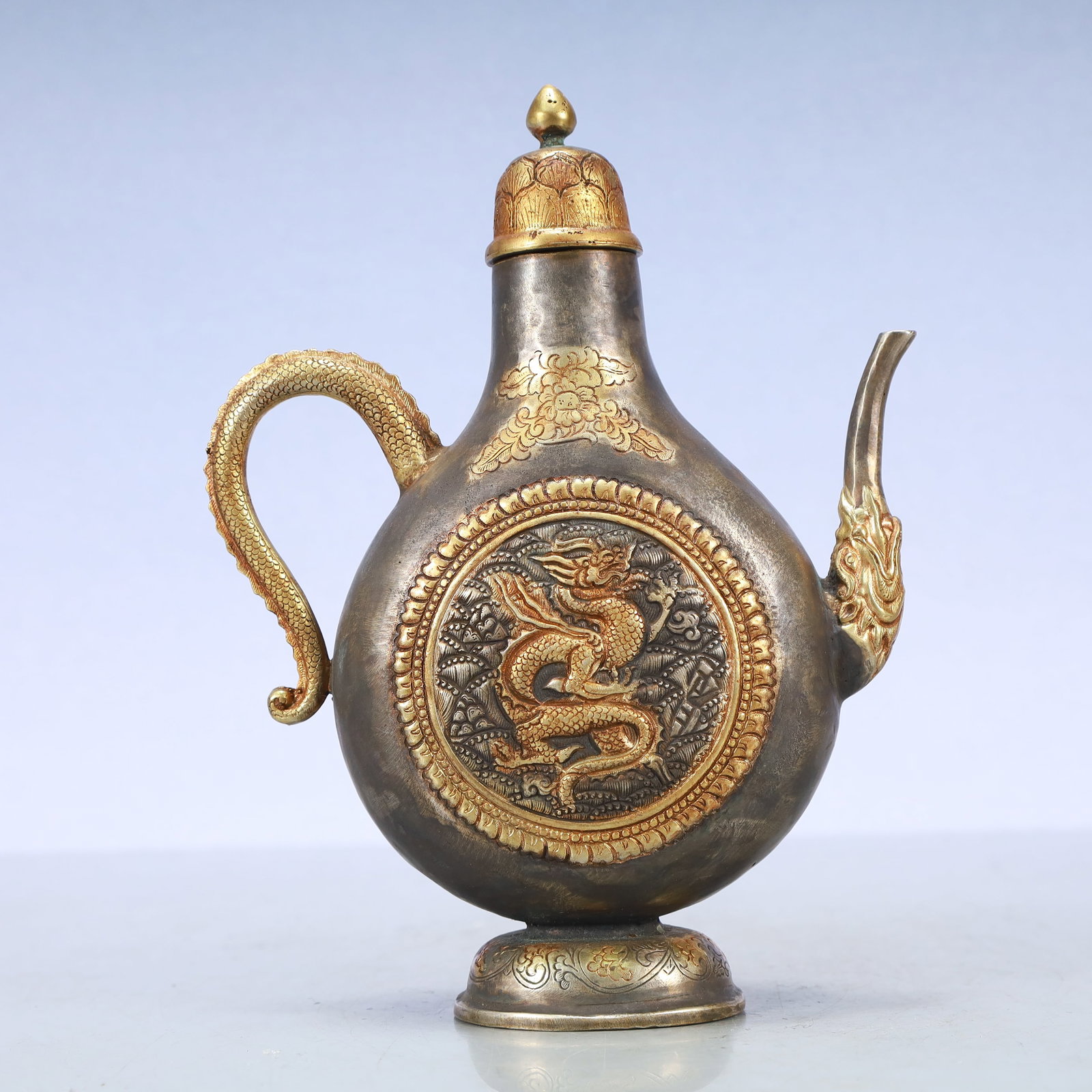 A Exquisite Gilt Silver Dragon Pattern Ewer - 5