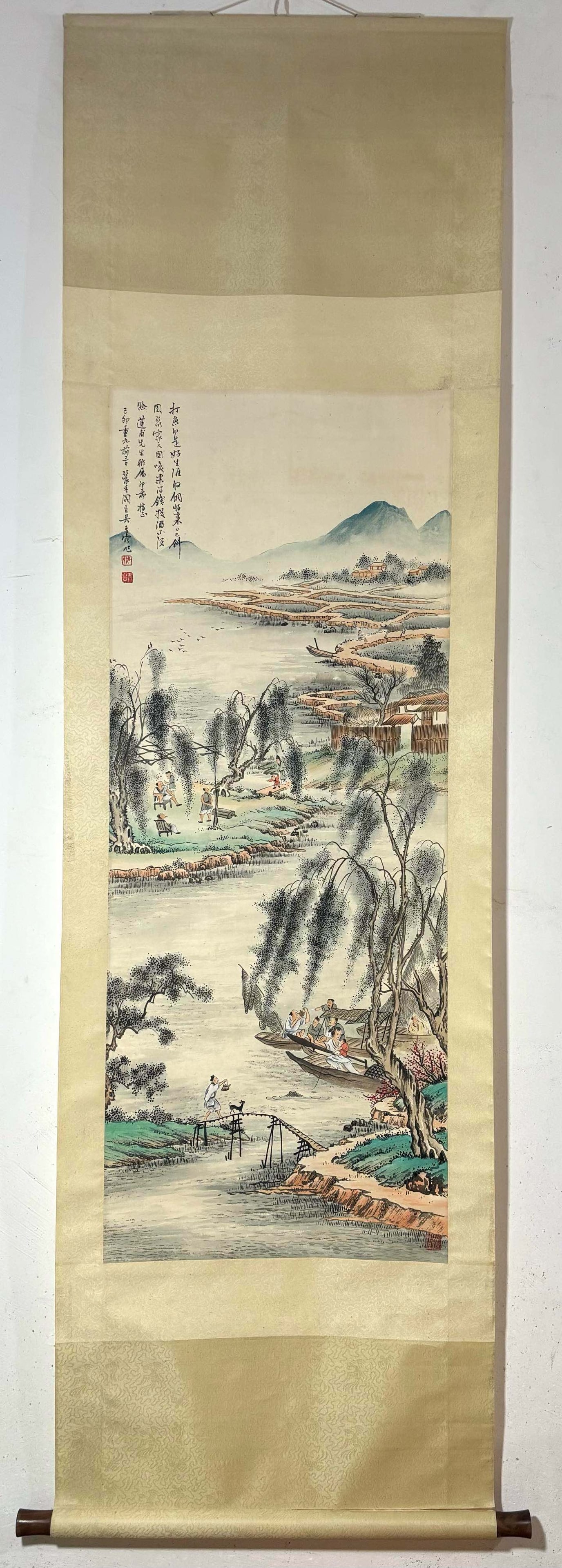 A Chinese Vertical Scroll Ink Painting of Landscape and Figure on Paper,Wu Qingxia (1 of 9)