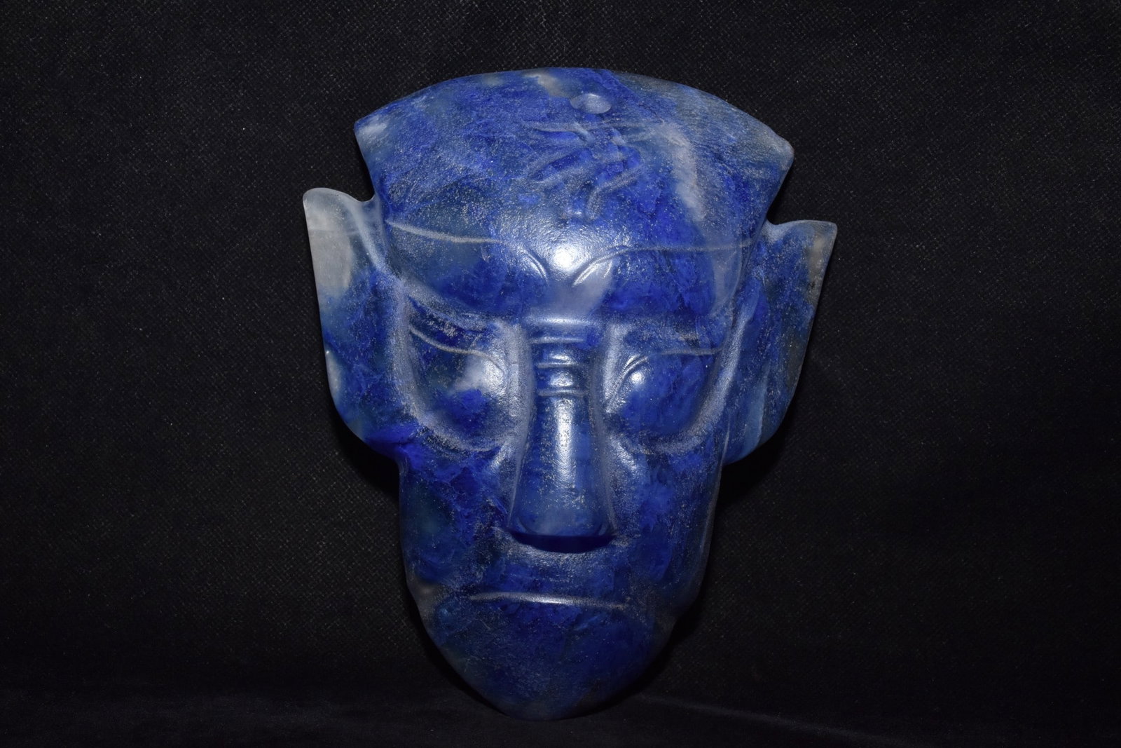 An Exquisite Hemo Jade Figure-Face Pattern Mask: An Exquisite Hemo Jade Figure-Face Pattern Mask,Hongshan Culture,Size:7inx5.1in,Weight:960g河磨玉人面纹面具,红山文化,Size:17.8cm